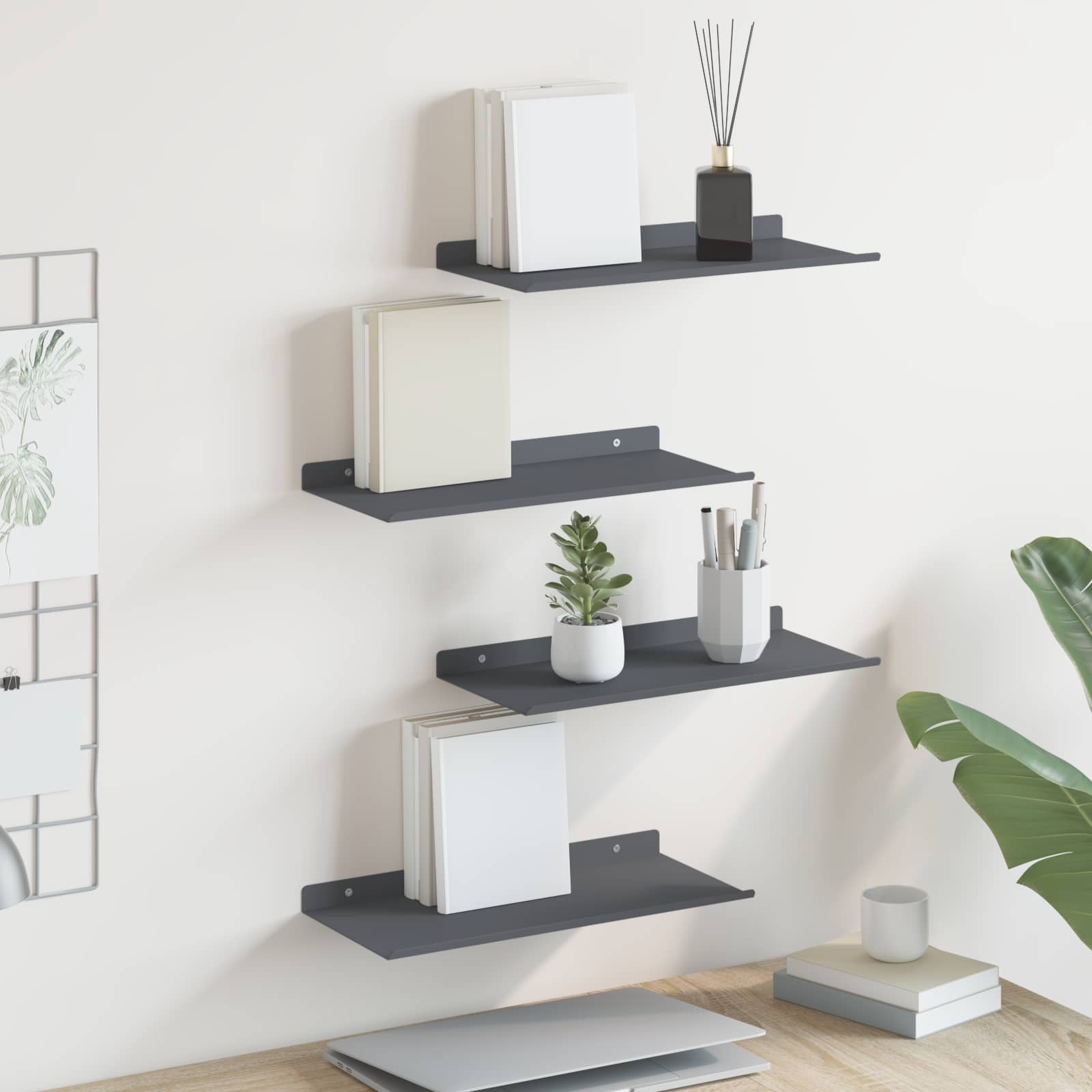 Drijvende plank 4 pcs Antraciet 40 x 18 x 2,5 cm Staal is nu te koop bij PeponiXL, paradijselijk wonen!