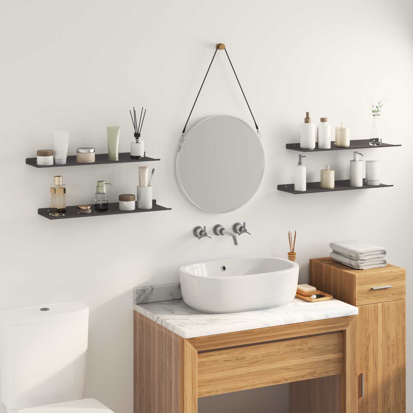 Drijvende plank Muurmontage 4 st Zwart 60 x 18 x 2,5 cm Staal