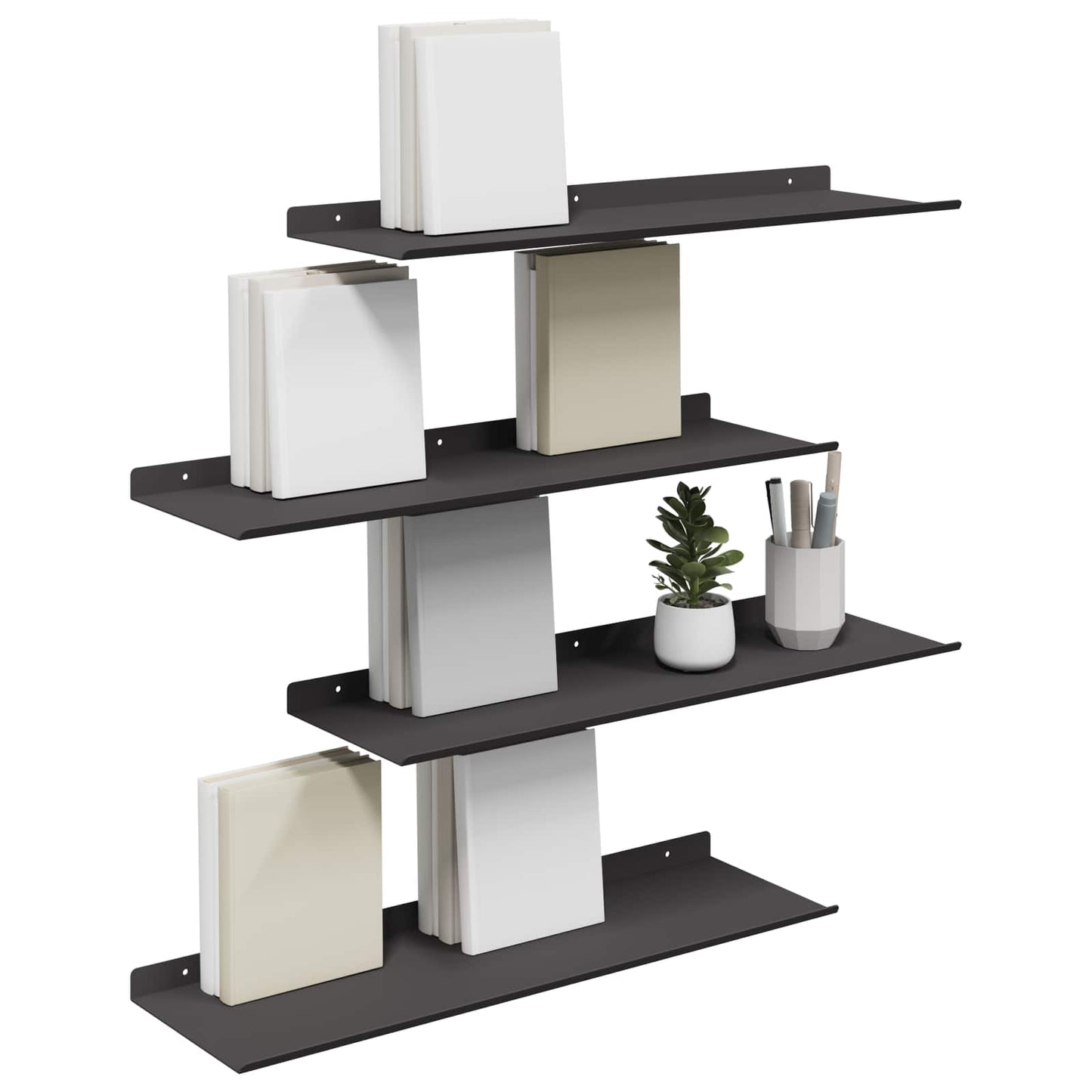 Drijvende plank Muurmontage 4 st Zwart 60 x 18 x 2,5 cm Staal