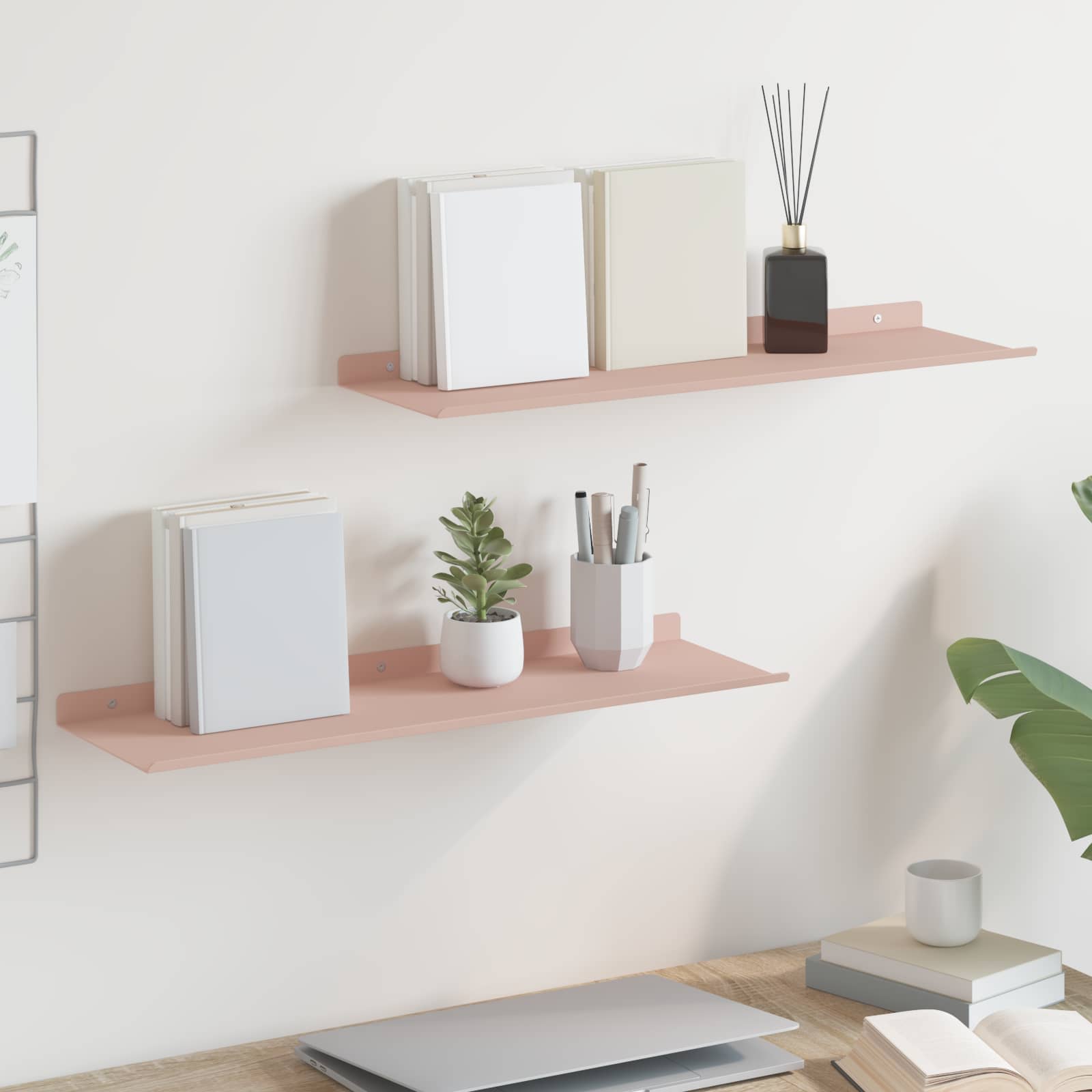 Drijvende plank 2 pcs Roze 60 x 18 x 2,5 cm Staal is nu te koop bij PeponiXL, paradijselijk wonen!