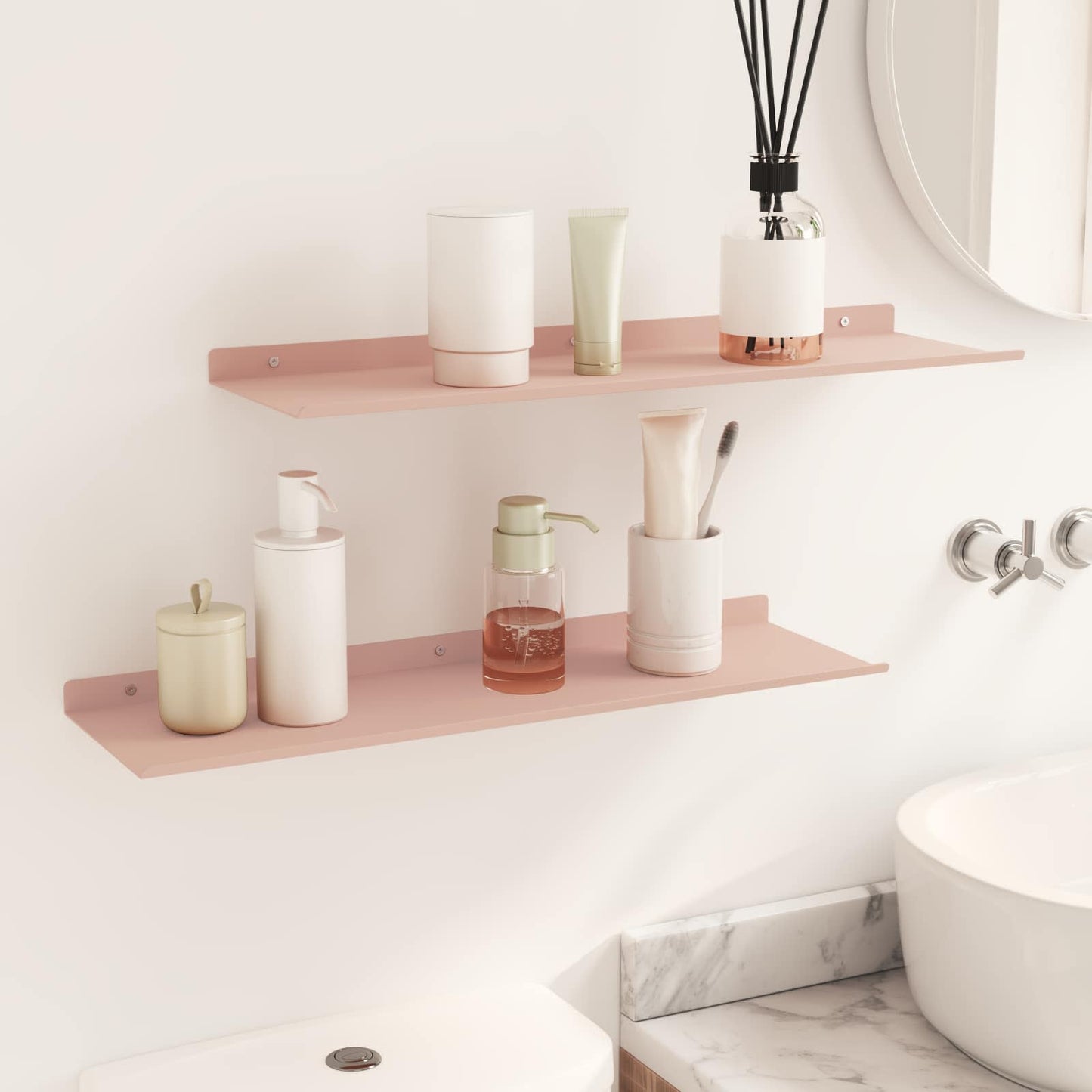 Drijvende plank 2 pcs Roze 60 x 18 x 2,5 cm Staal is nu te koop bij PeponiXL, paradijselijk wonen!
