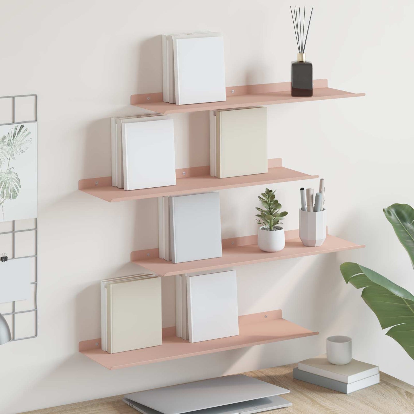 Drijvende plank 4 pcs Roze 60 x 18 x 2,5 cm Staal is nu te koop bij PeponiXL, paradijselijk wonen!