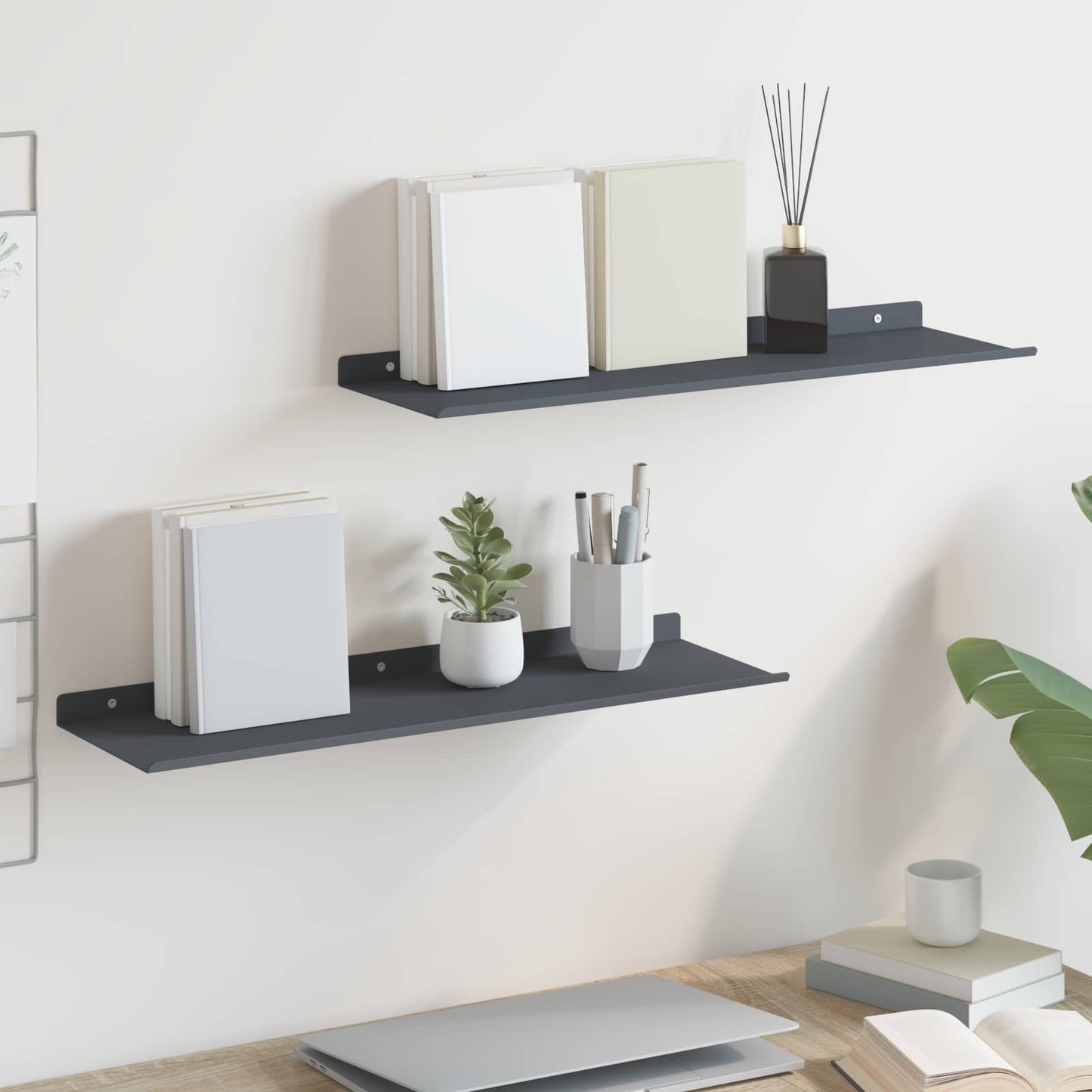 Drijvende plank 2 pcs Antraciet 60 x 18 x 2,5 cm Staal is nu te koop bij PeponiXL, paradijselijk wonen!