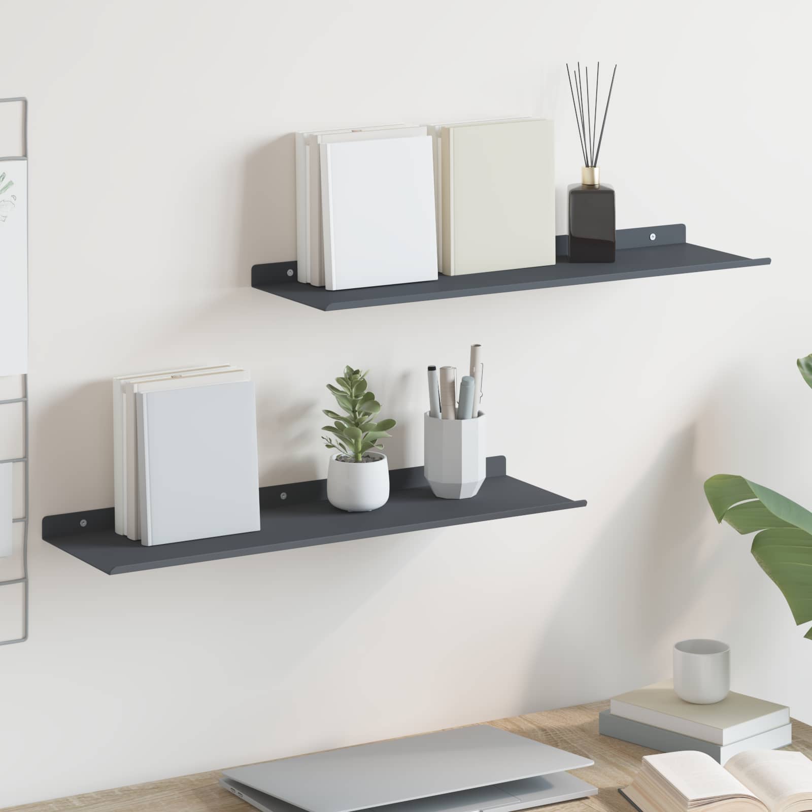 Drijvende plank 2 pcs Antraciet 60 x 18 x 2,5 cm Staal is nu te koop bij PeponiXL, paradijselijk wonen!
