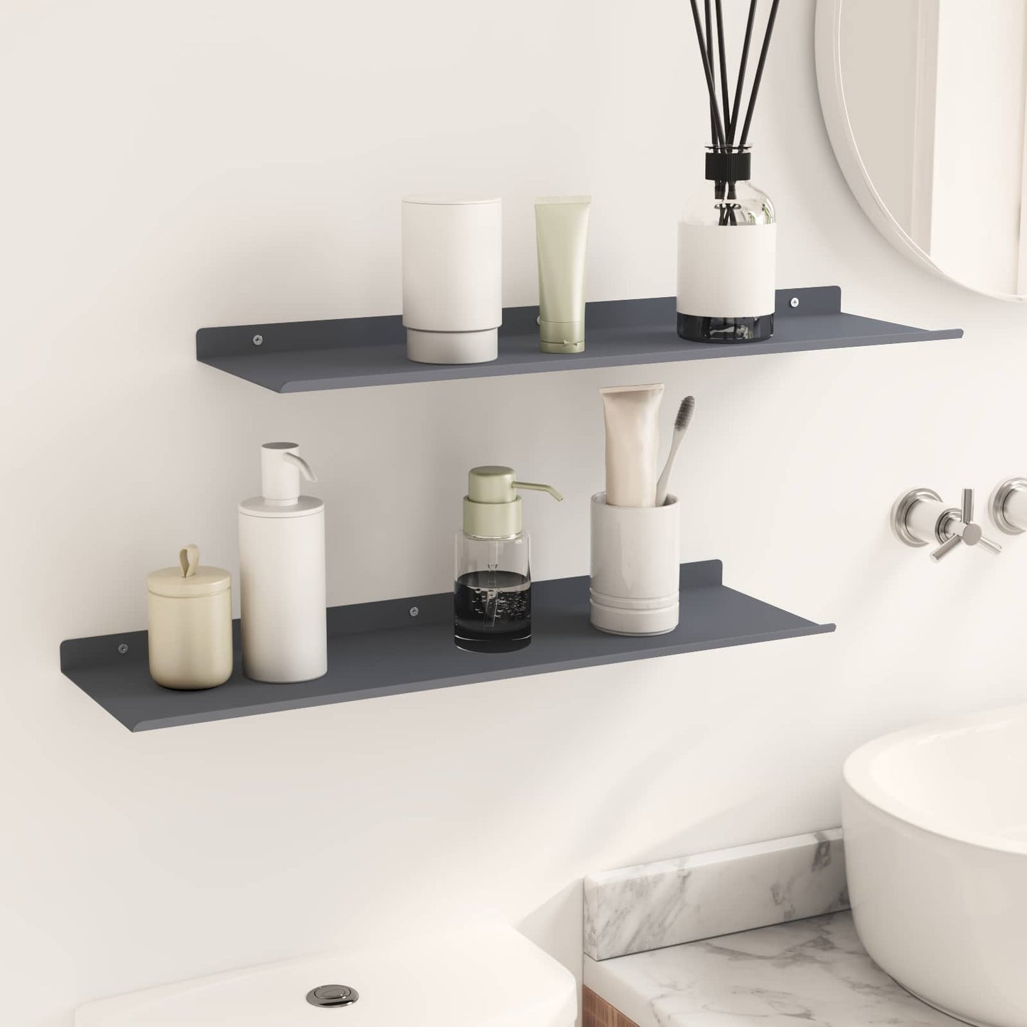 Drijvende plank 2 pcs Antraciet 60 x 18 x 2,5 cm Staal is nu te koop bij PeponiXL, paradijselijk wonen!