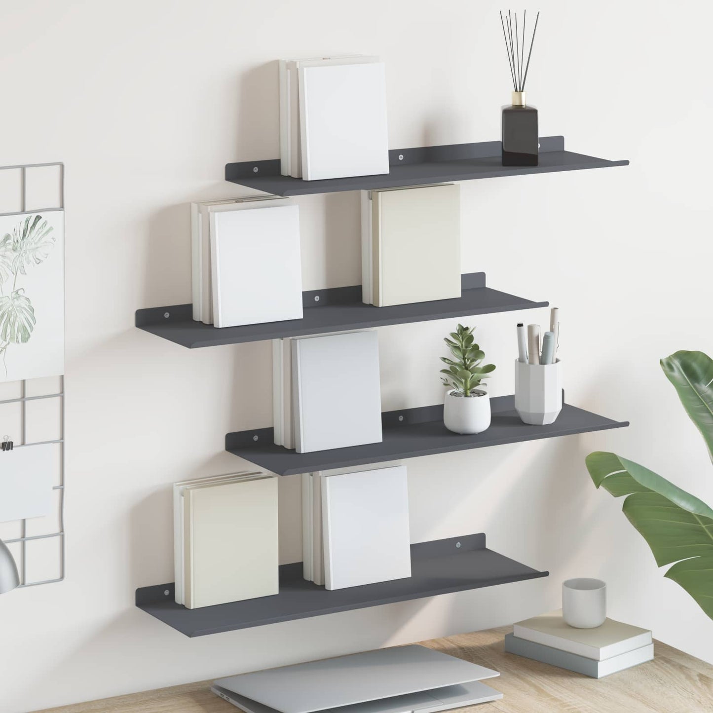 Drijvende plank 4 pcs Antraciet 60 x 18 x 2,5 cm Staal is nu te koop bij PeponiXL, paradijselijk wonen!