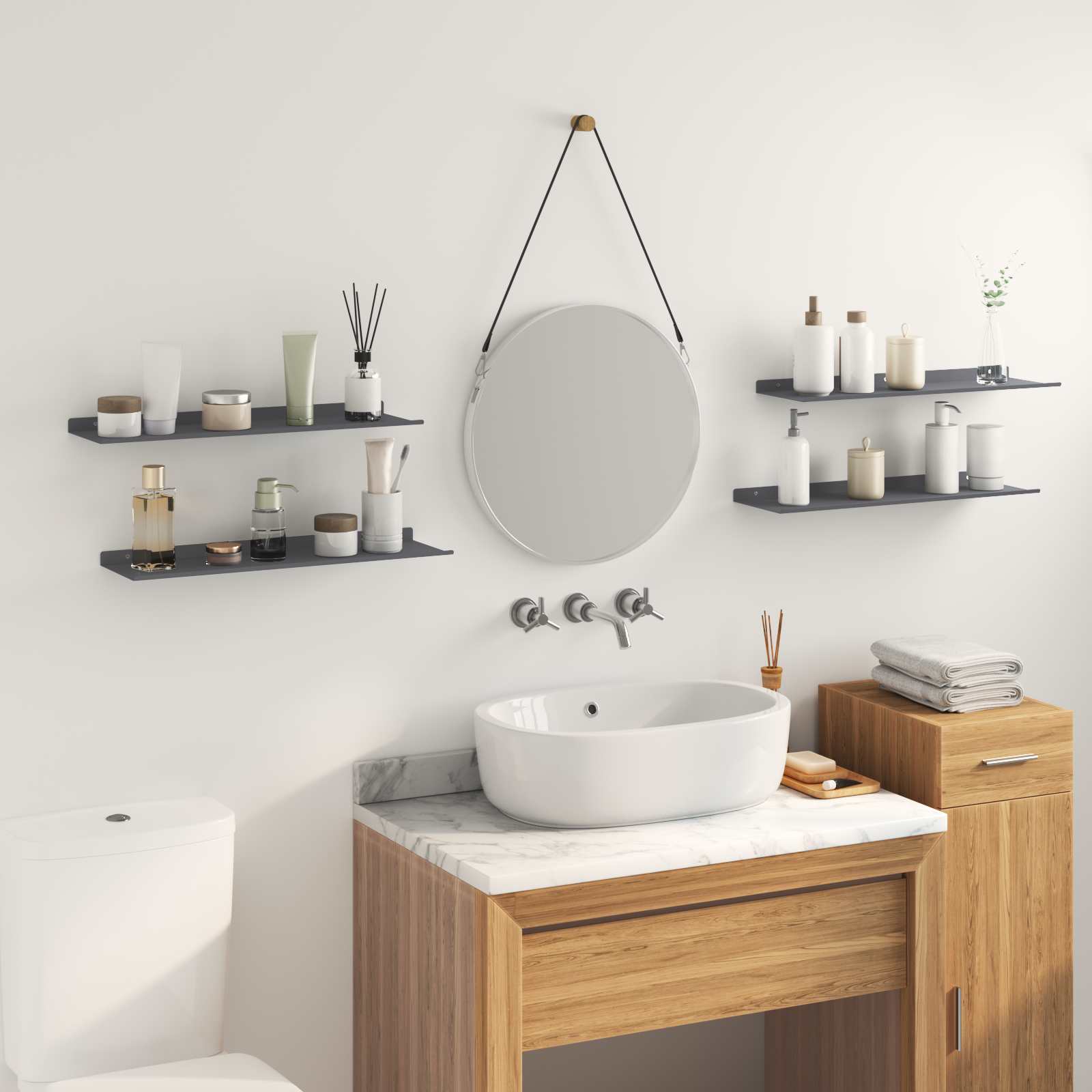 Drijvende plank 4 pcs Antraciet 60 x 18 x 2,5 cm Staal is nu te koop bij PeponiXL, paradijselijk wonen!