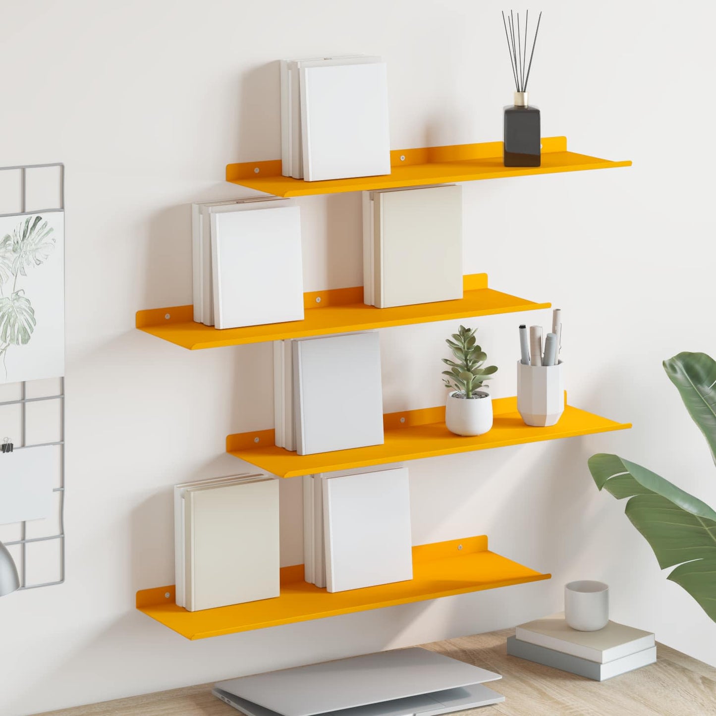 Drijvende plank 4 pcs Mosterdgeel 60 x 18 x 2,5 cm Staal is nu te koop bij PeponiXL, paradijselijk wonen!