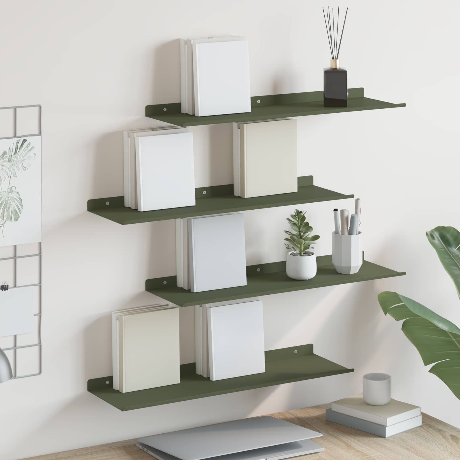 Drijvende plank 4 pcs Olijf Groen 60 x 18 x 2,5 cm Staal is nu te koop bij PeponiXL, paradijselijk wonen!