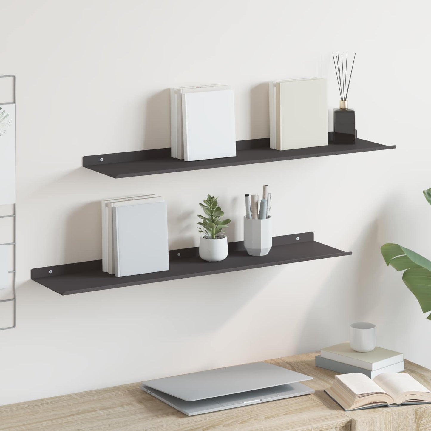 Drijvende plank Muurmontage 2 st Zwart 80 x 18 x 2,5 cm Staal