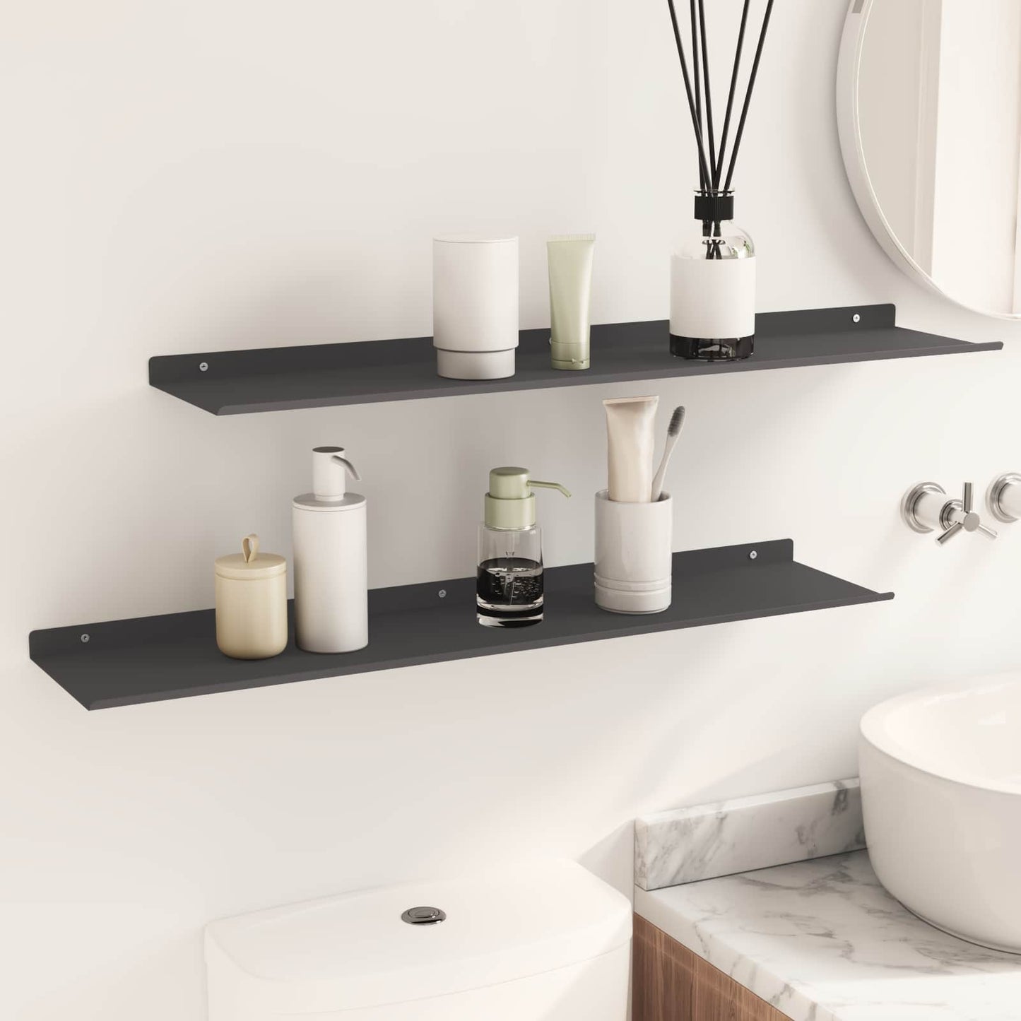 Drijvende plank Muurmontage 2 st Zwart 80 x 18 x 2,5 cm Staal