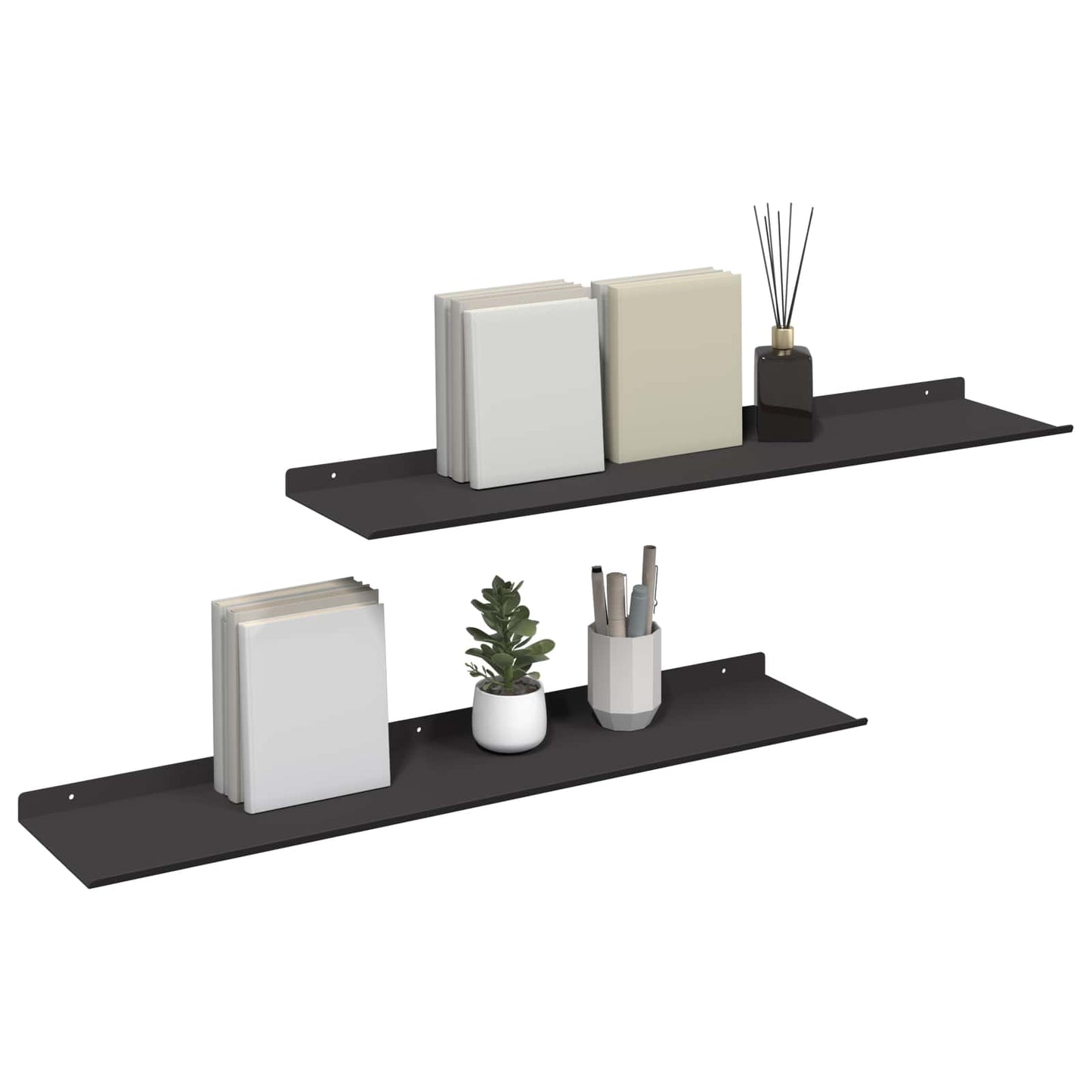 Drijvende plank Muurmontage 2 st Zwart 80 x 18 x 2,5 cm Staal