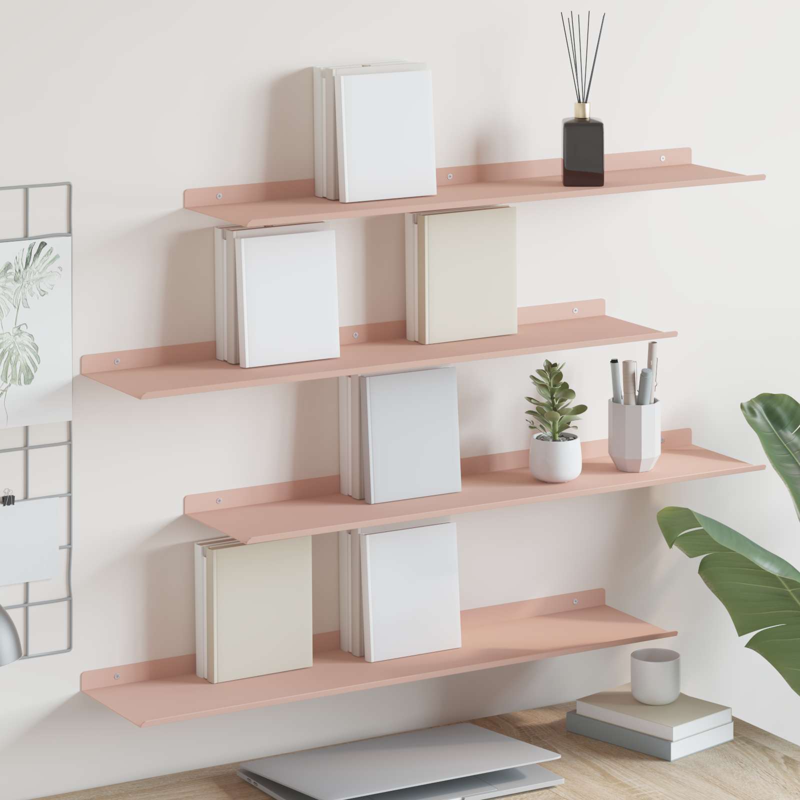 Drijvende plank 4 pcs Roze 80 x 18 x 2,5 cm Staal is nu te koop bij PeponiXL, paradijselijk wonen!