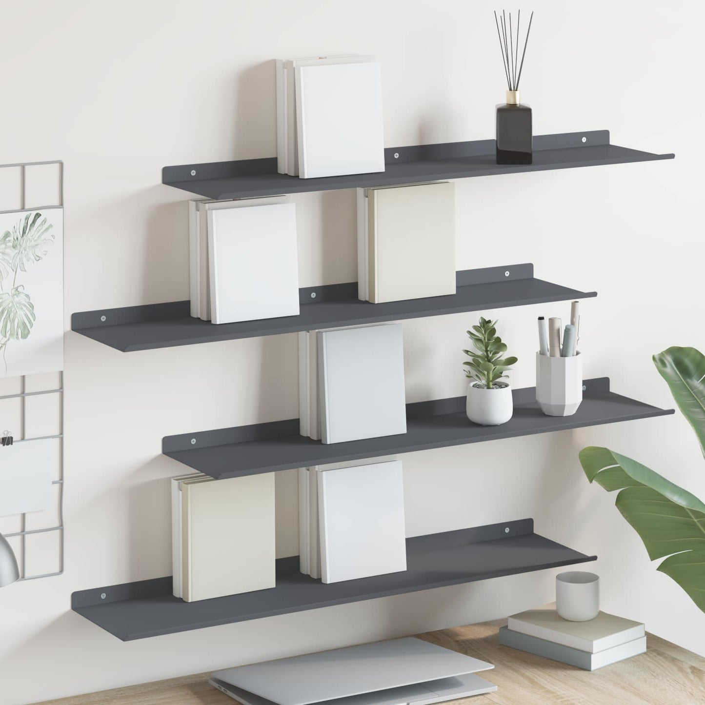 Drijvende plank 4 pcs Antraciet 80 x 18 x 2,5 cm Staal is nu te koop bij PeponiXL, paradijselijk wonen!