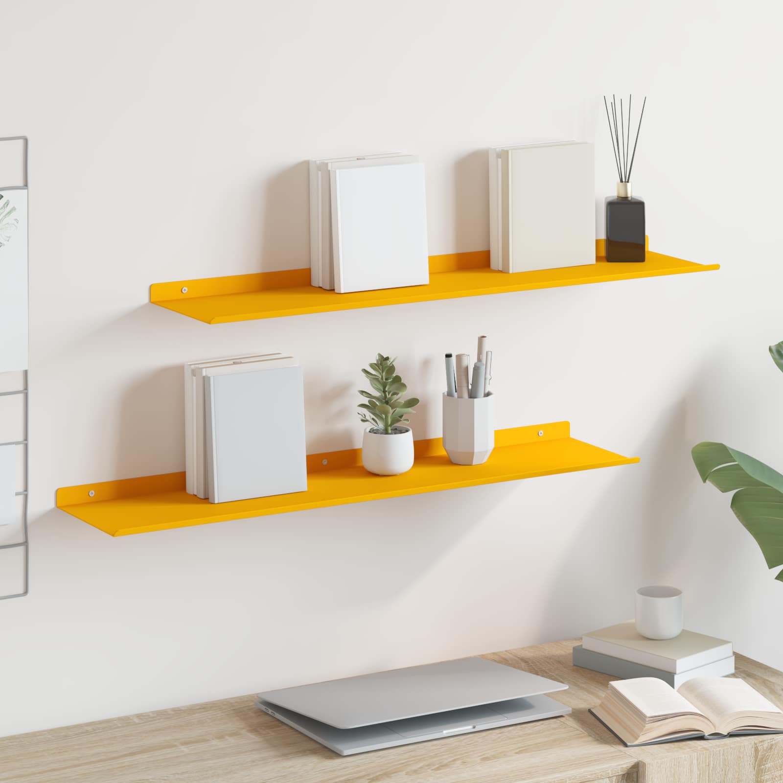 Drijvende plank 2 pcs Mosterdgeel 80 x 18 x 2,5 cm Staal is nu te koop bij PeponiXL, paradijselijk wonen!