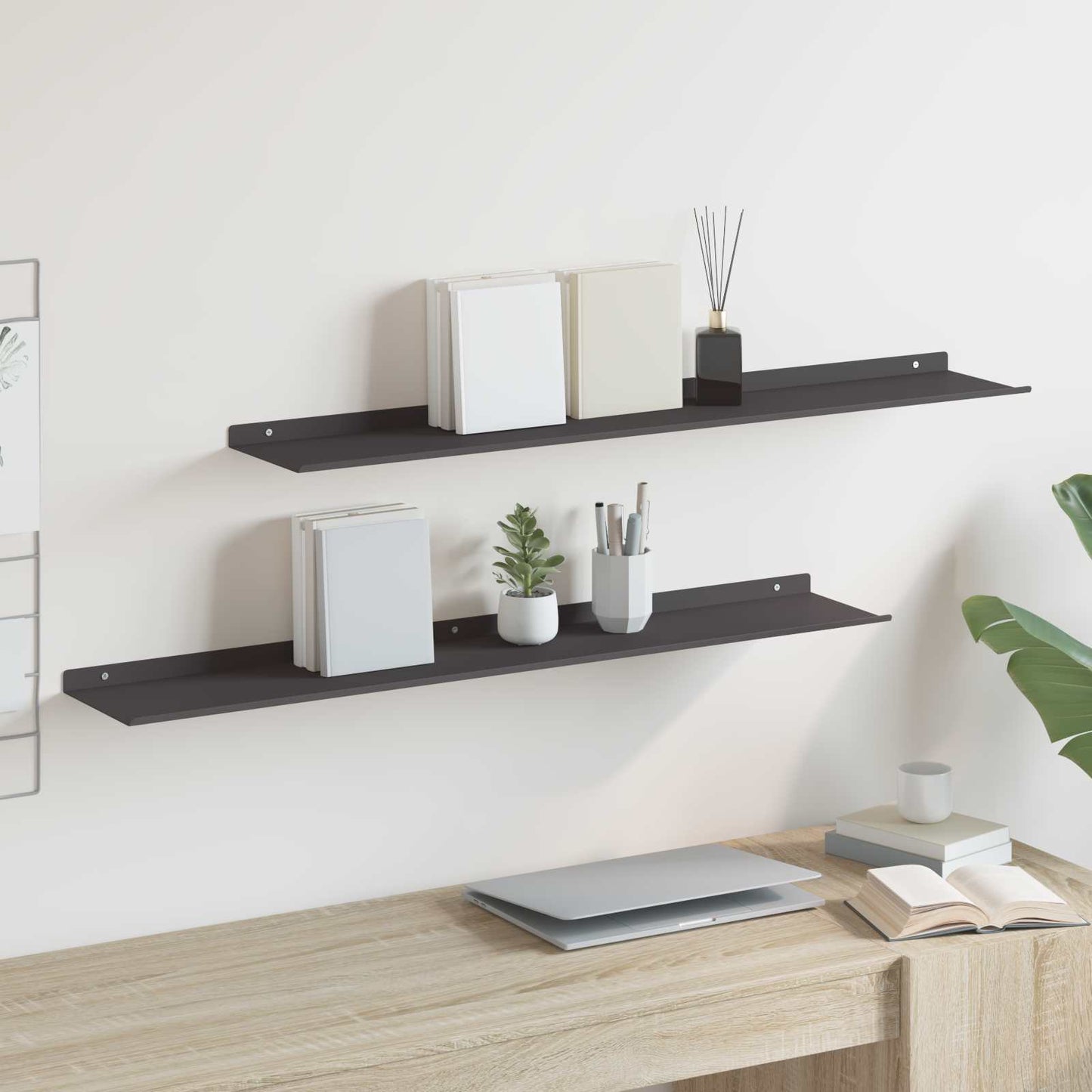 Drijvende plank 2 pcs Zwart 100 x 18 x 2,5 cm Staal is nu te koop bij PeponiXL, paradijselijk wonen!