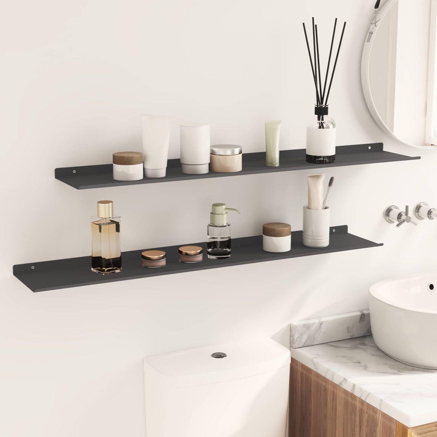 Drijvende plank 2 pcs Zwart 100 x 18 x 2,5 cm Staal is nu te koop bij PeponiXL, paradijselijk wonen!