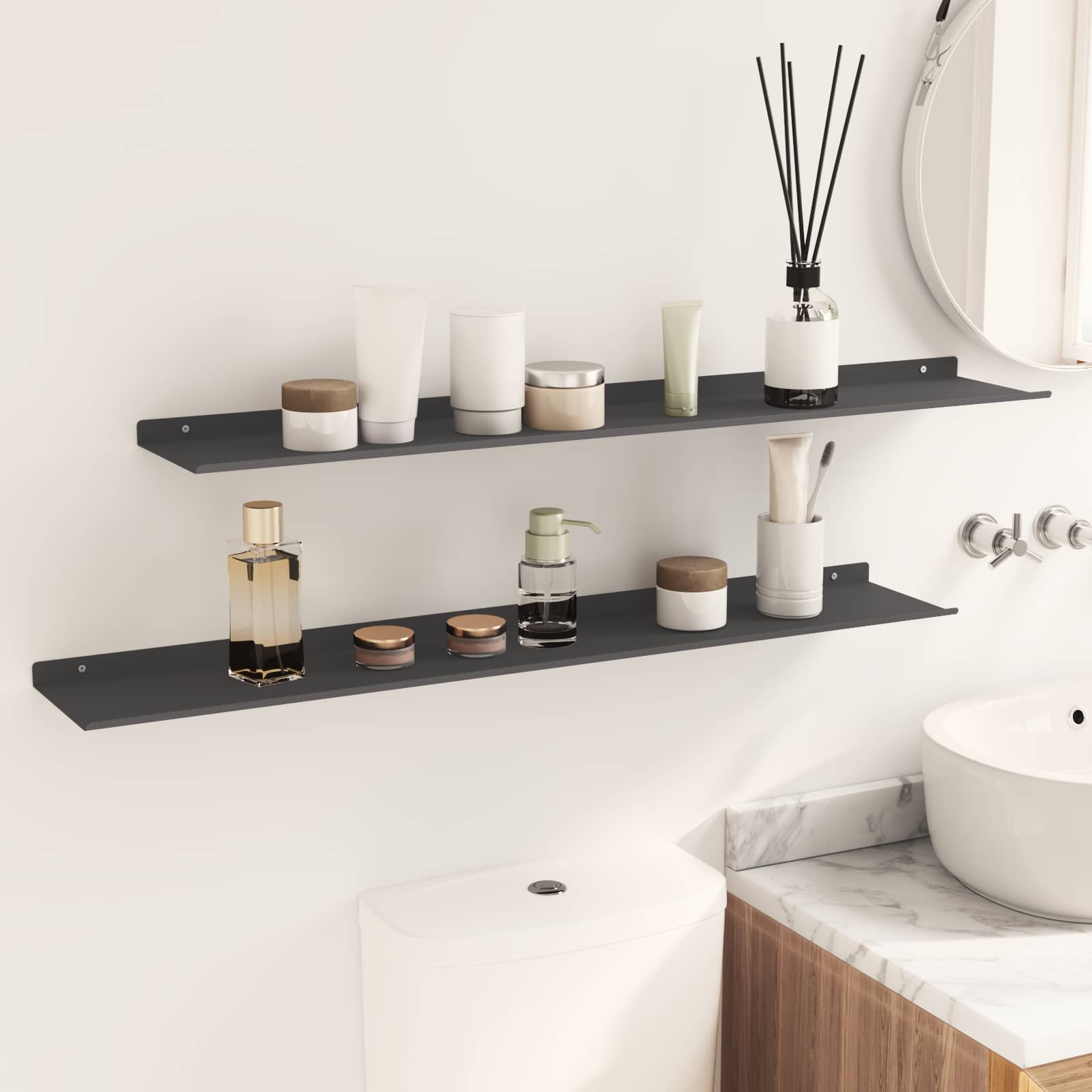 Drijvende plank 2 pcs Zwart 100 x 18 x 2,5 cm Staal is nu te koop bij PeponiXL, paradijselijk wonen!