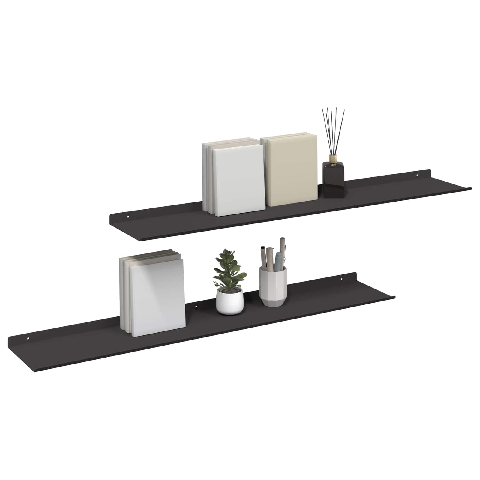 Drijvende plank 2 pcs Zwart 100 x 18 x 2,5 cm Staal is nu te koop bij PeponiXL, paradijselijk wonen!