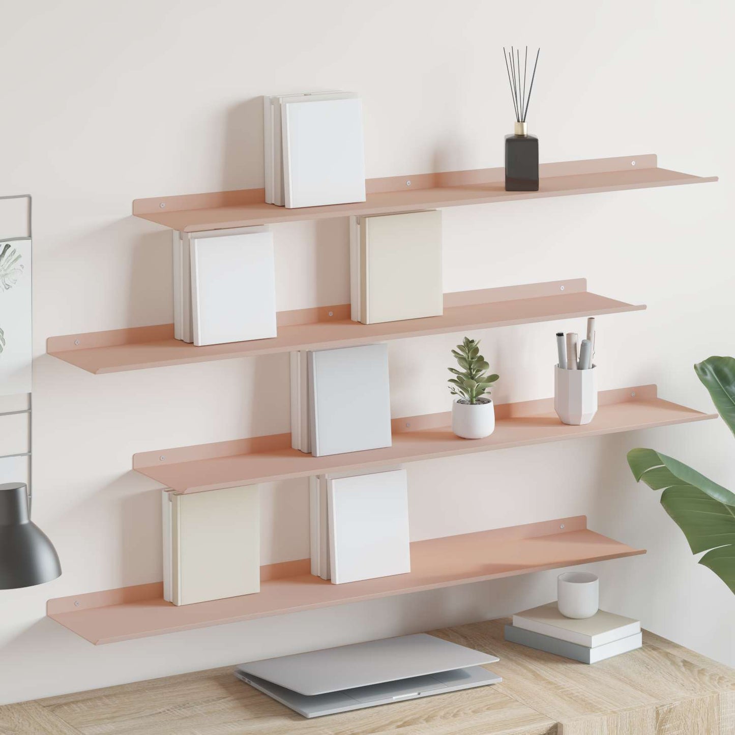 Drijvende plank 4 pcs Roze 100 x 18 x 2,5 cm Staal is nu te koop bij PeponiXL, paradijselijk wonen!