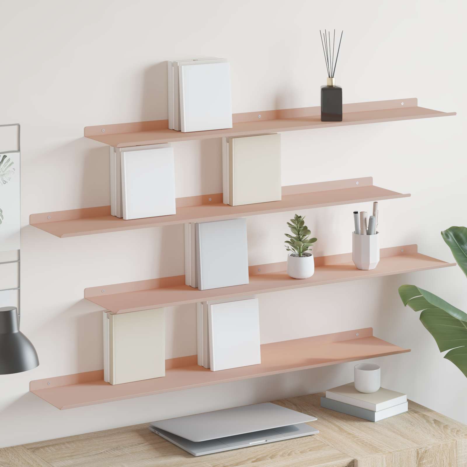 Drijvende plank 4 pcs Roze 100 x 18 x 2,5 cm Staal is nu te koop bij PeponiXL, paradijselijk wonen!