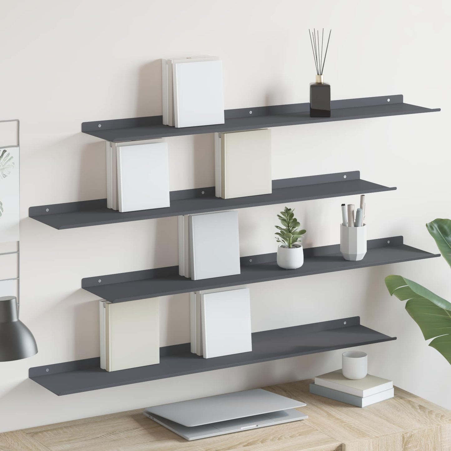 Drijvende plank 4 pcs Antraciet 100 x 18 x 2,5 cm Staal is nu te koop bij PeponiXL, paradijselijk wonen!