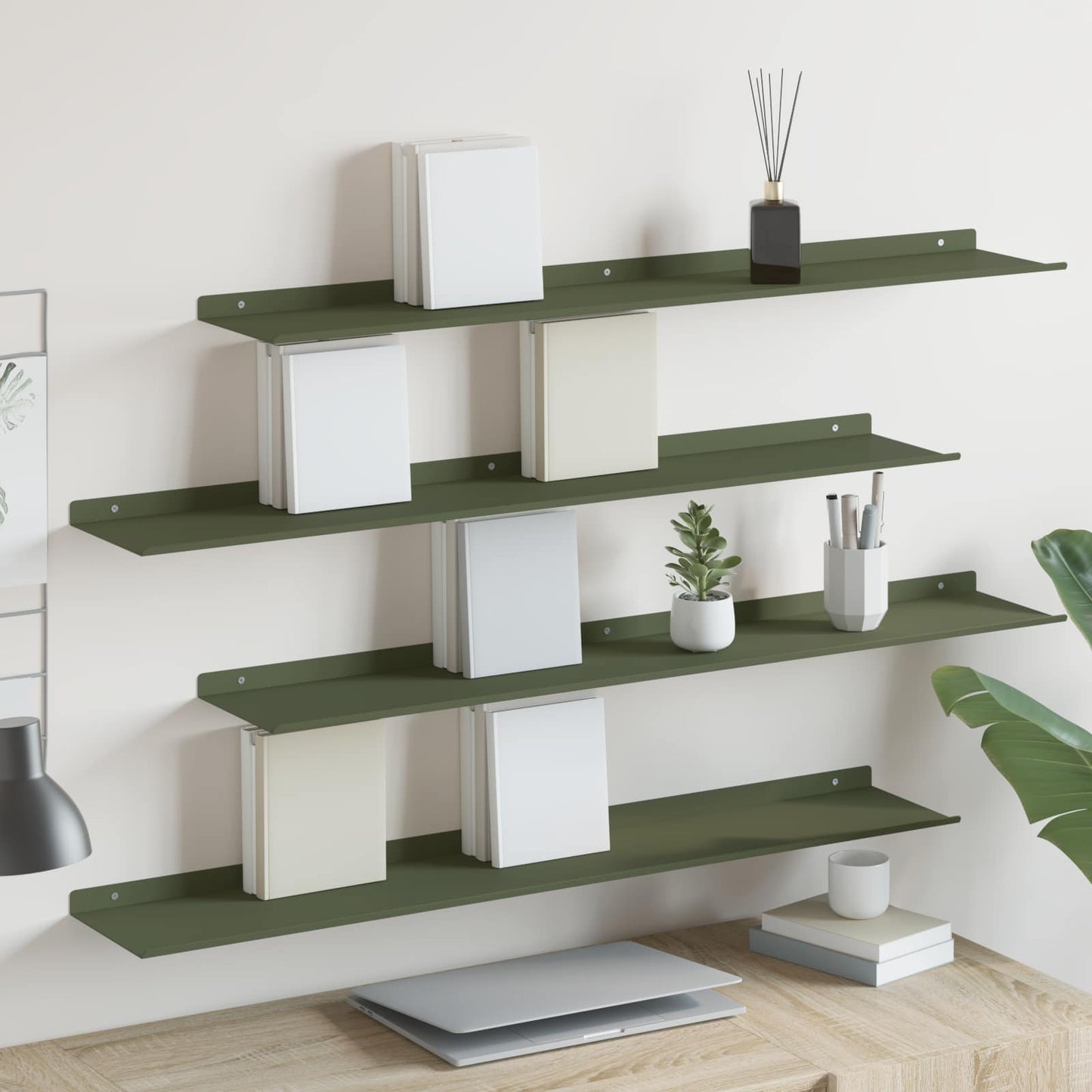 Drijvende plank 4 pcs Olijf Groen 100 x 18 x 2,5 cm Staal is nu te koop bij PeponiXL, paradijselijk wonen!