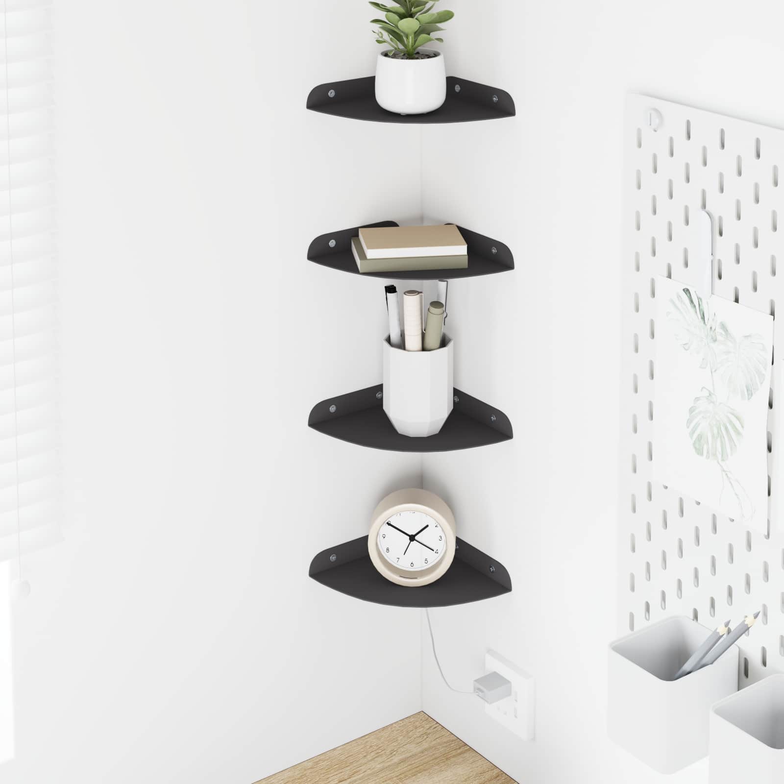 Drijvende plank met plank met opslag 4 pcs Zwart 15 x 15 x 2 cm is nu te koop bij PeponiXL, paradijselijk wonen!