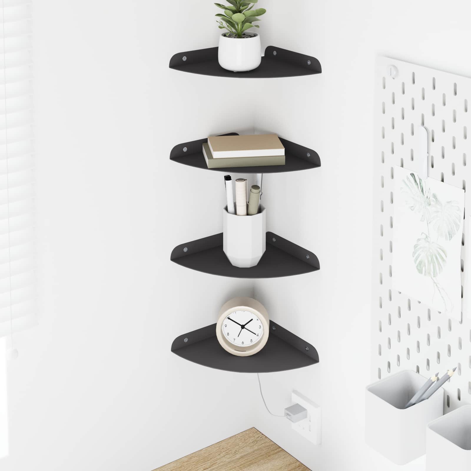 Drijvende plank met plank met opslag 4 pcs Zwart 18 x 18 x 2 cm is nu te koop bij PeponiXL, paradijselijk wonen!