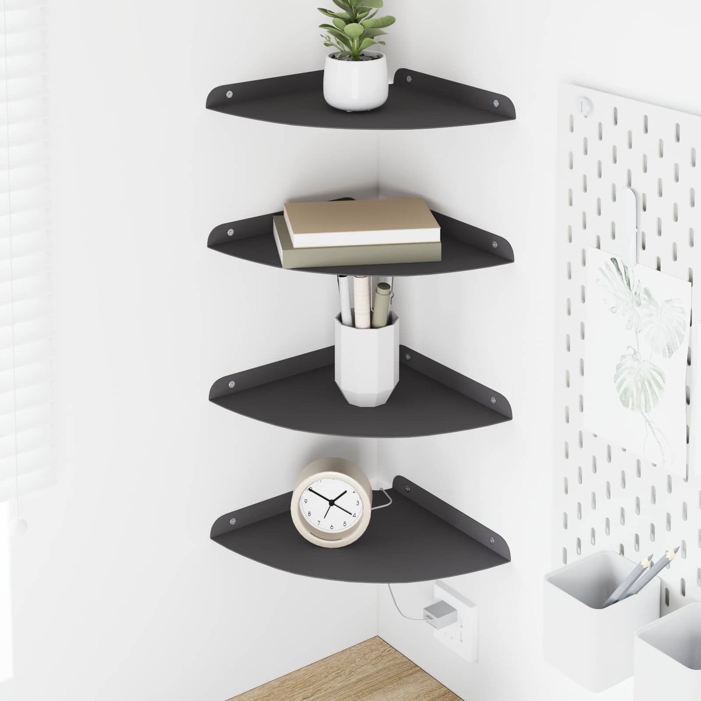 Drijvende plank met plank met opslag 4 pcs Zwart 24 x 24 x 2 cm is nu te koop bij PeponiXL, paradijselijk wonen!