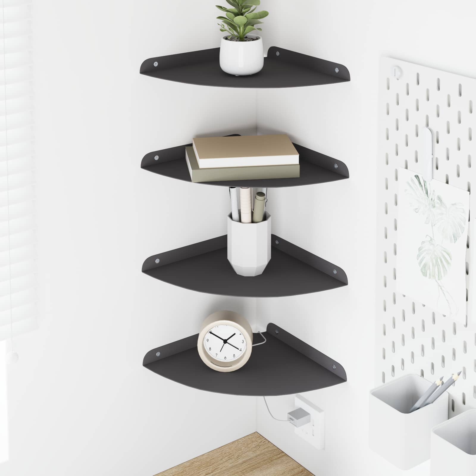 Drijvende plank met plank met opslag 4 pcs Zwart 24 x 24 x 2 cm is nu te koop bij PeponiXL, paradijselijk wonen!