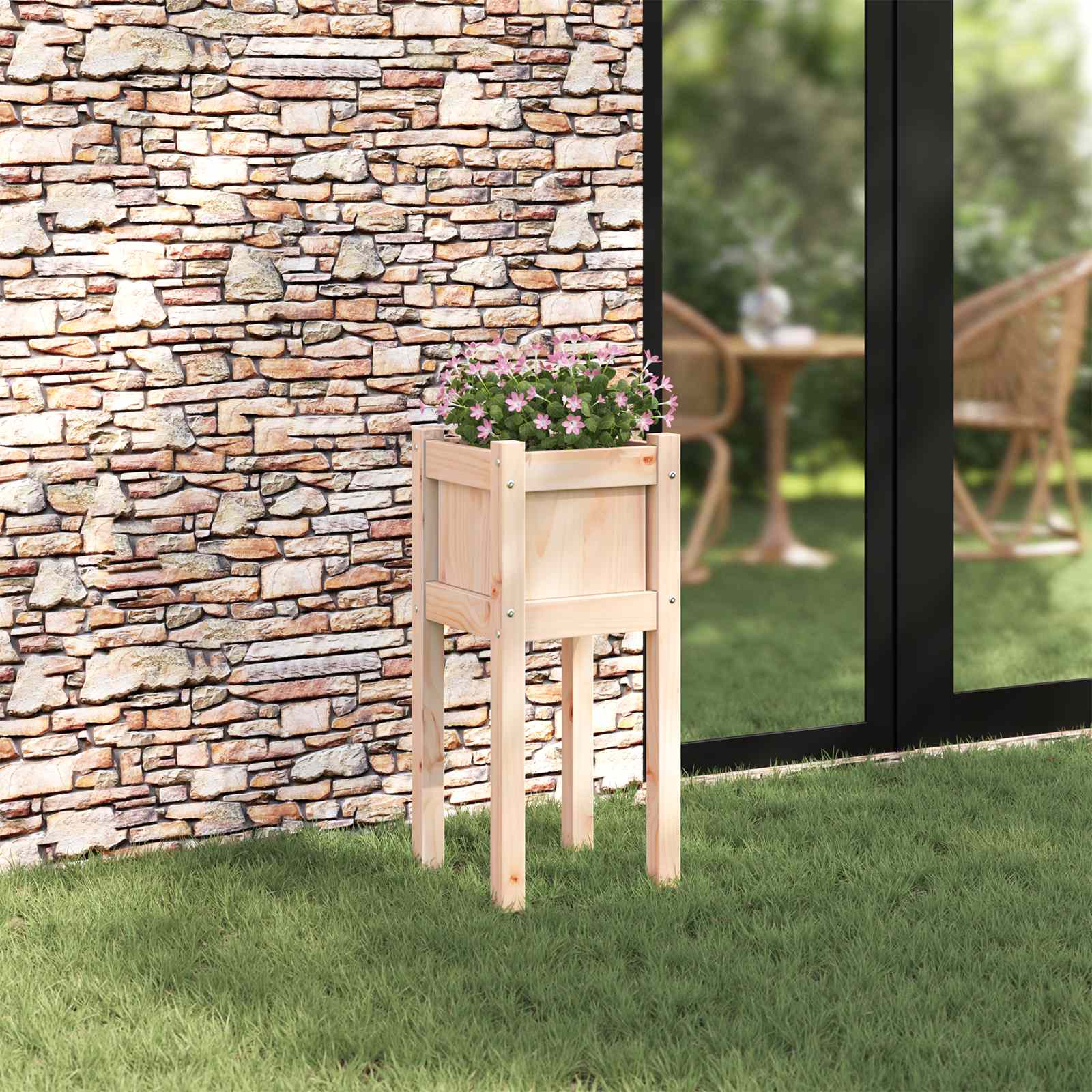 Tuin Bloempot Natuur 31 x 31 x 70 cm Massief grenenhout is nu te koop bij PeponiXL, paradijselijk wonen!