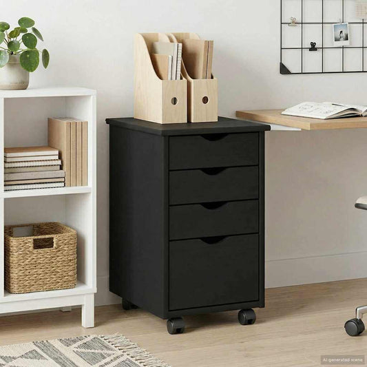 Rolling Kast met wiel Zwart 34 x 39 x 56 cm Massief grenenhout is nu te koop bij PeponiXL, paradijselijk wonen!
