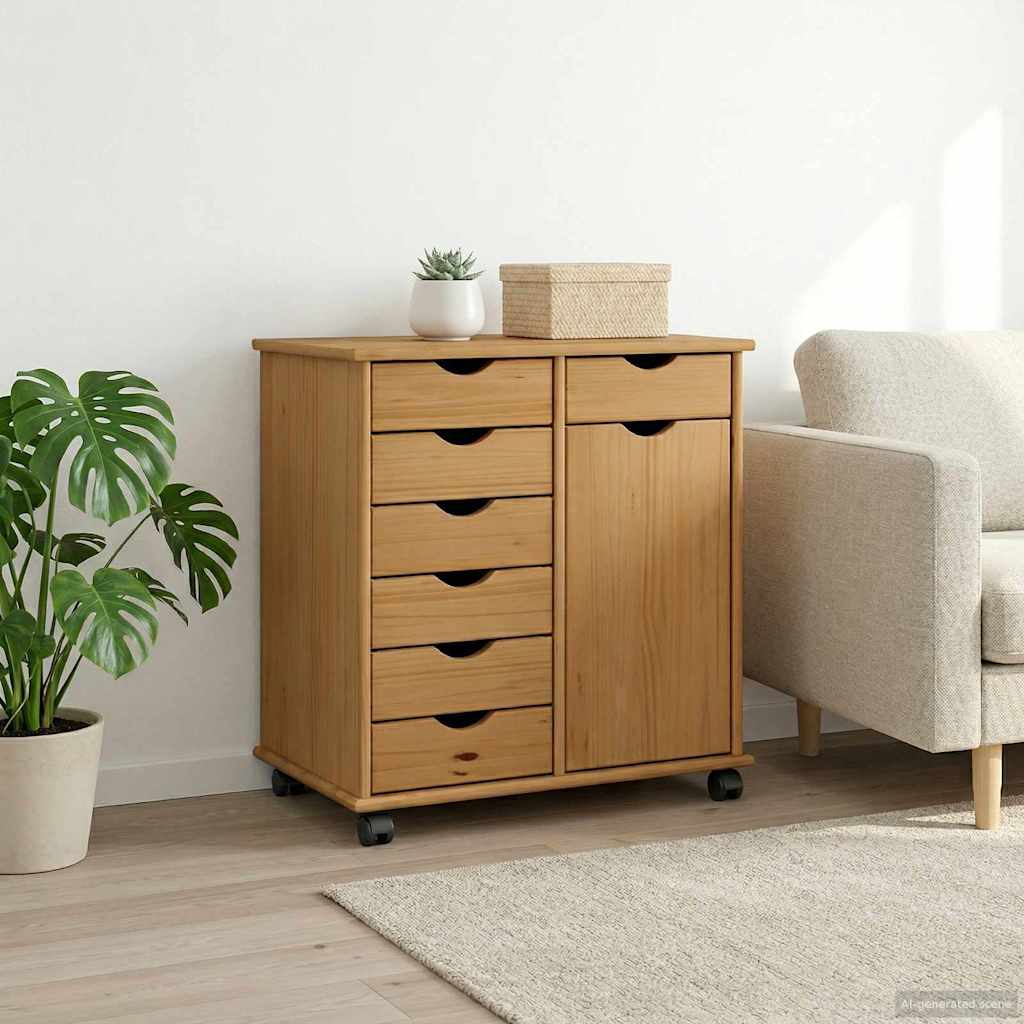 Rolling Kast Honingbruin 63,5 x 39 x 65,5 cm Massief Vurenhout is nu te koop bij PeponiXL, paradijselijk wonen!