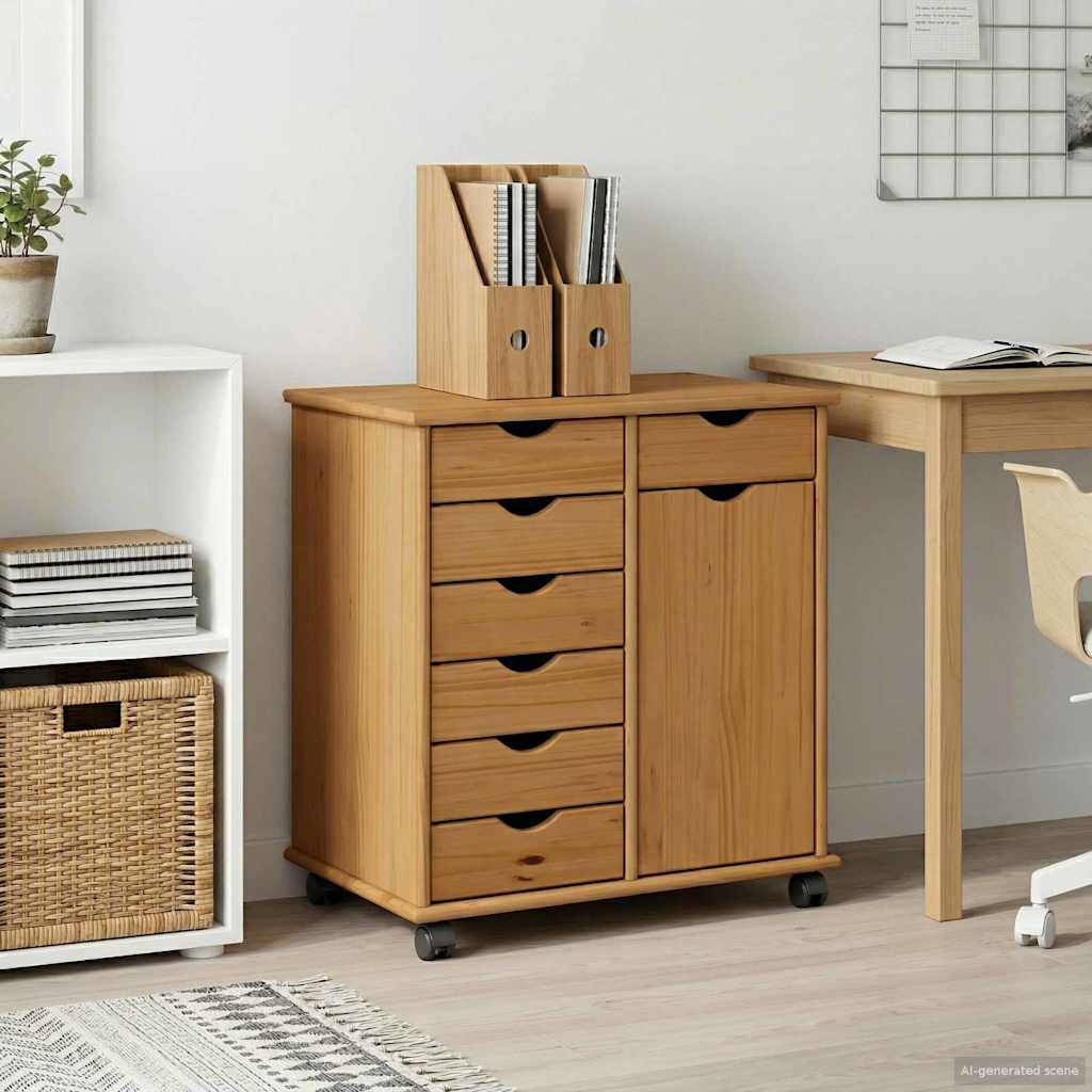 Rolling Kast Honingbruin 63,5 x 39 x 65,5 cm Massief Vurenhout is nu te koop bij PeponiXL, paradijselijk wonen!