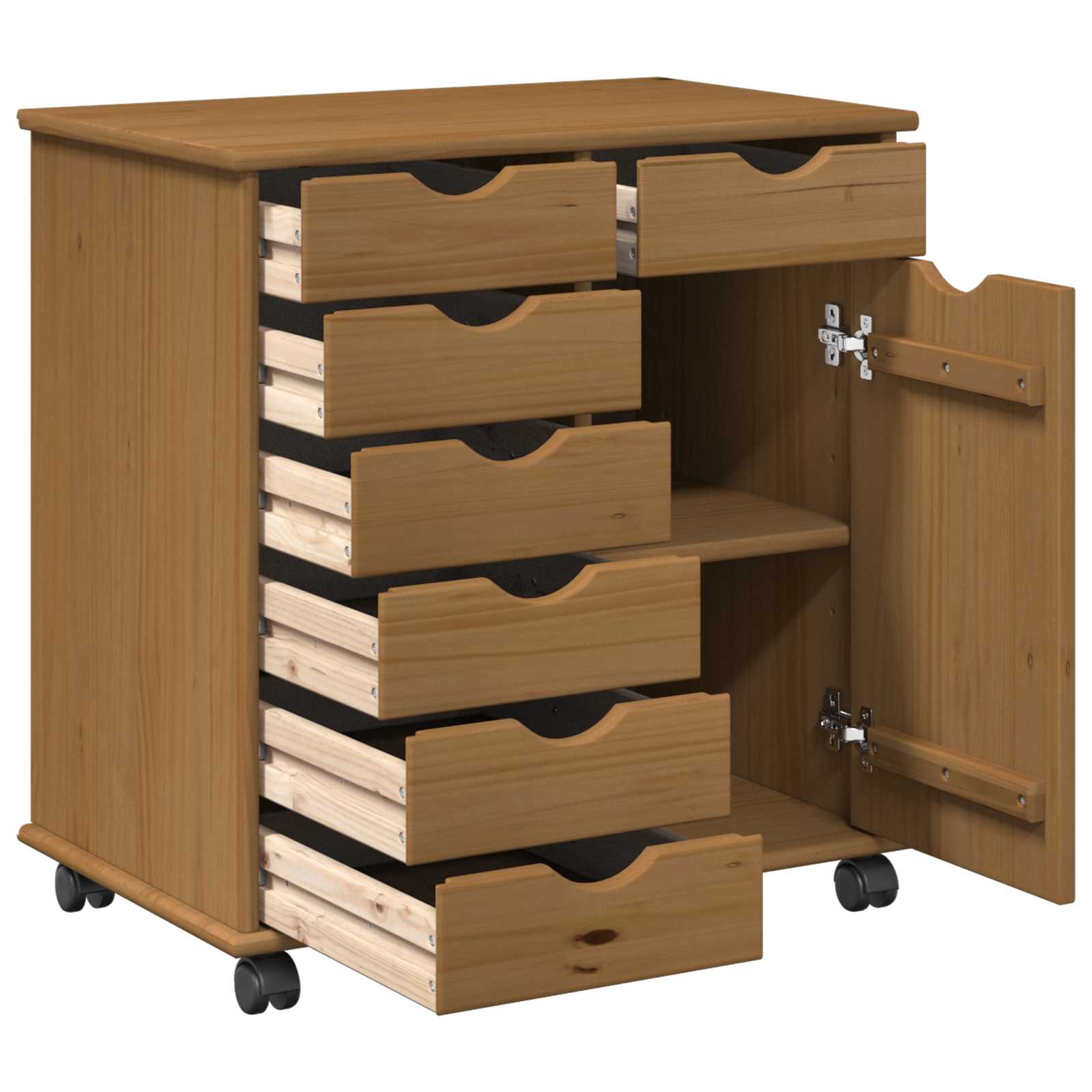 Rolling Kast Honingbruin 63,5 x 39 x 65,5 cm Massief Vurenhout is nu te koop bij PeponiXL, paradijselijk wonen!