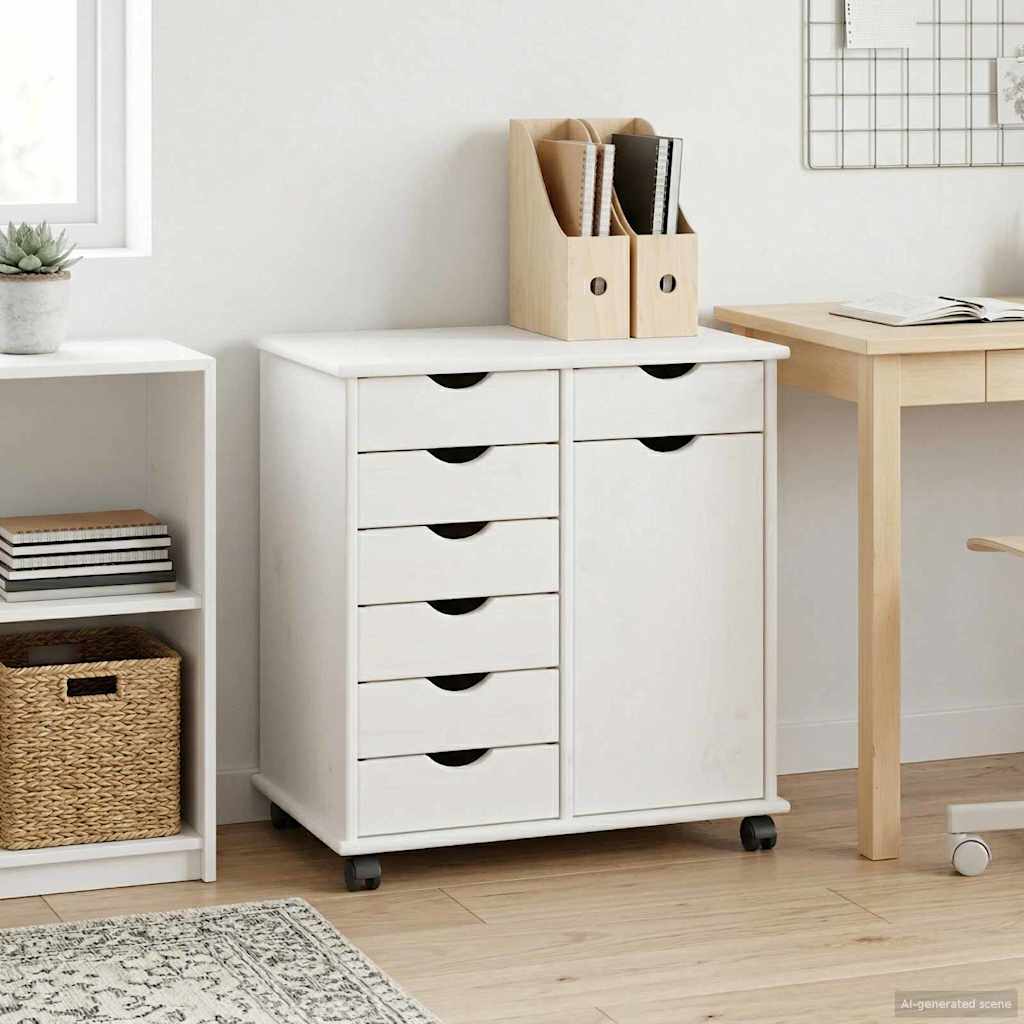 Rolling Kast met wiel Wit 63,5 x 39 x 65,5 cm Massief Vurenhout is nu te koop bij PeponiXL, paradijselijk wonen!
