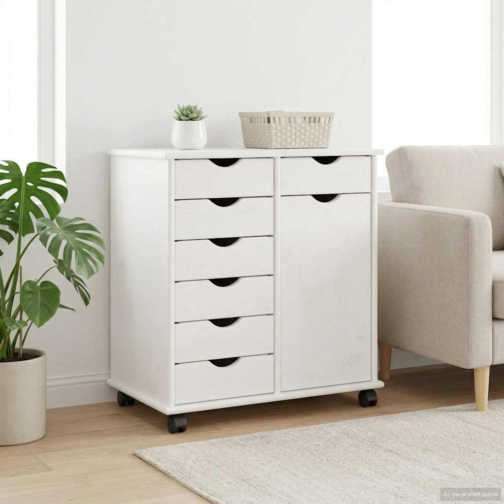 Rolling Kast met wiel Wit 63,5 x 39 x 65,5 cm Massief Vurenhout is nu te koop bij PeponiXL, paradijselijk wonen!