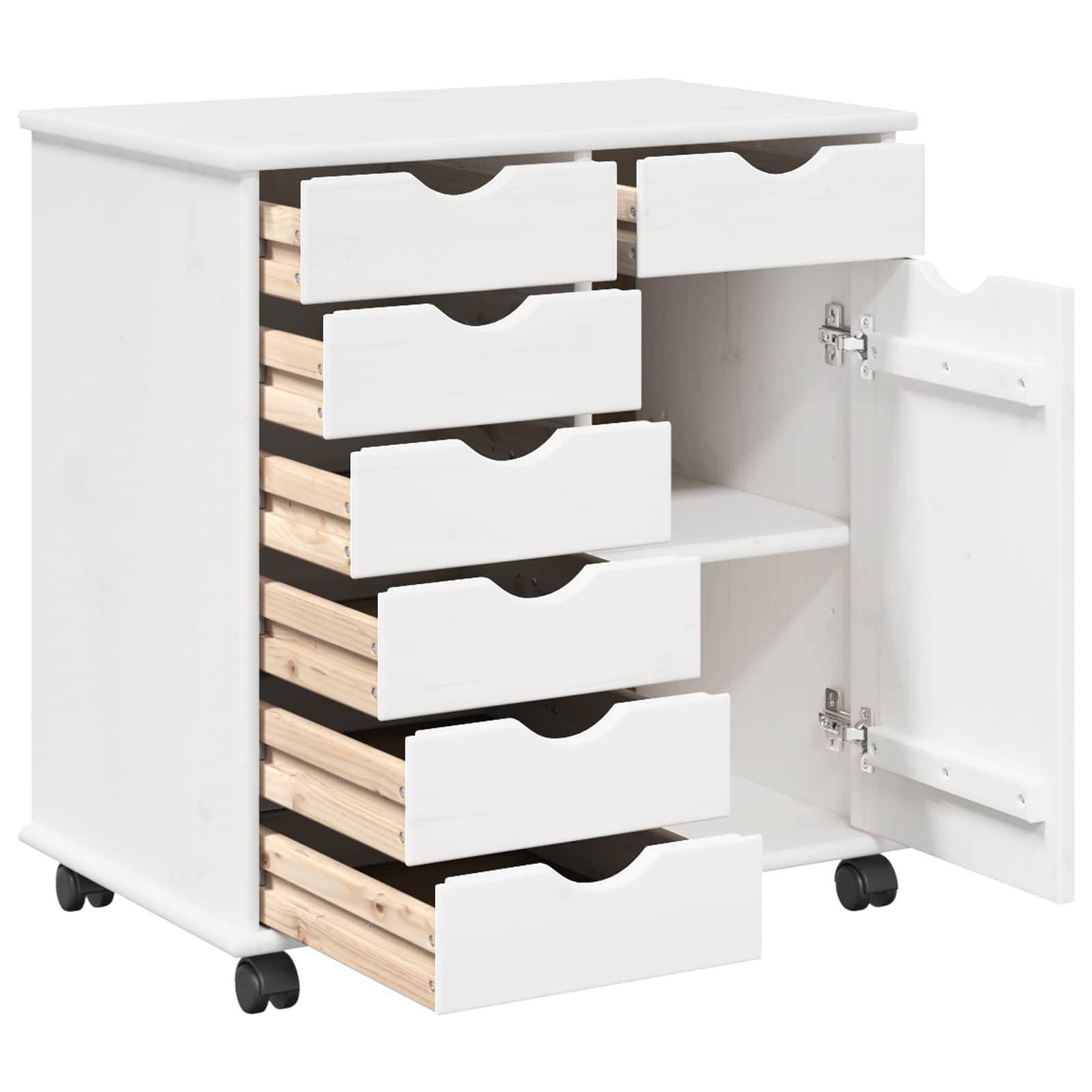 Rolling Kast met wiel Wit 63,5 x 39 x 65,5 cm Massief Vurenhout is nu te koop bij PeponiXL, paradijselijk wonen!