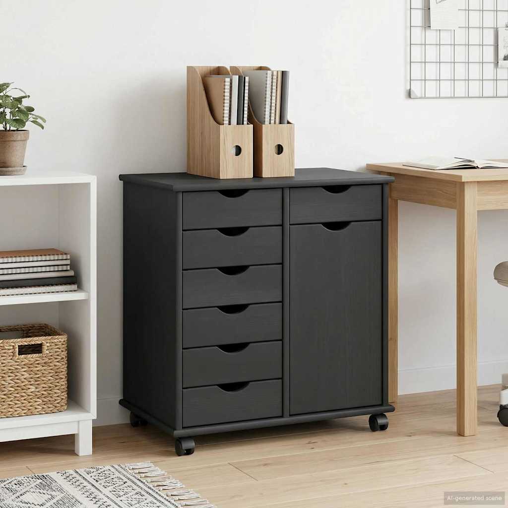 Rolling Kast Grijs 63,5 x 39 x 65,5 cm Massief Vurenhout is nu te koop bij PeponiXL, paradijselijk wonen!