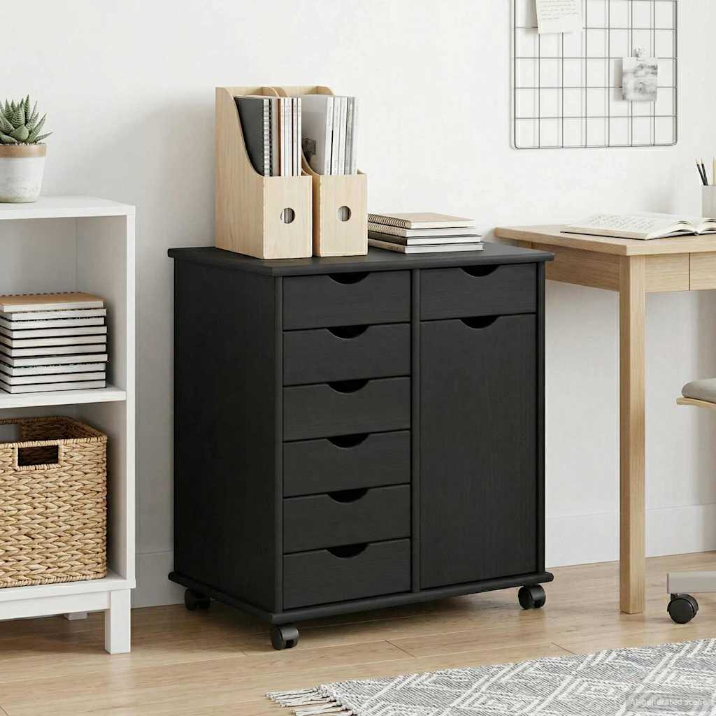 Rolling Kast Zwart 63,5 x 39 x 65,5 cm Massief Vurenhout is nu te koop bij PeponiXL, paradijselijk wonen!