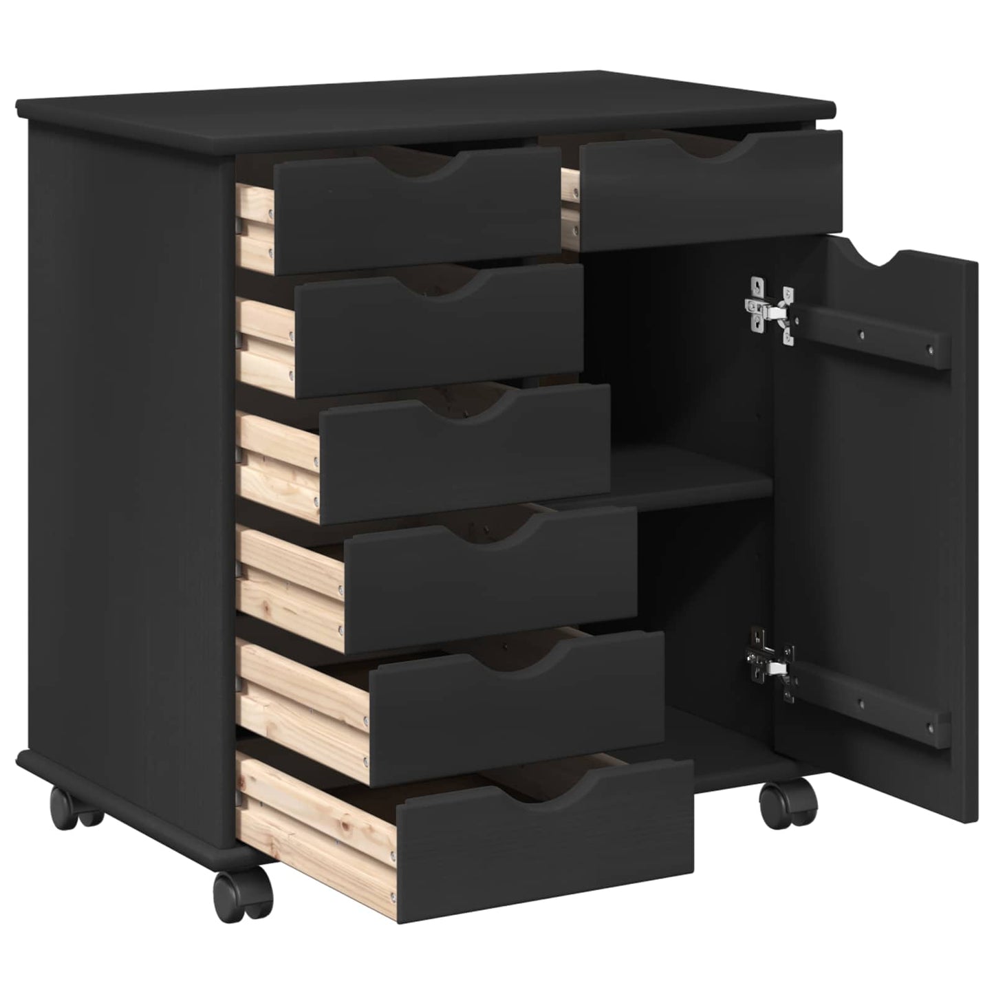 Rolling Kast Zwart 63,5 x 39 x 65,5 cm Massief Vurenhout is nu te koop bij PeponiXL, paradijselijk wonen!