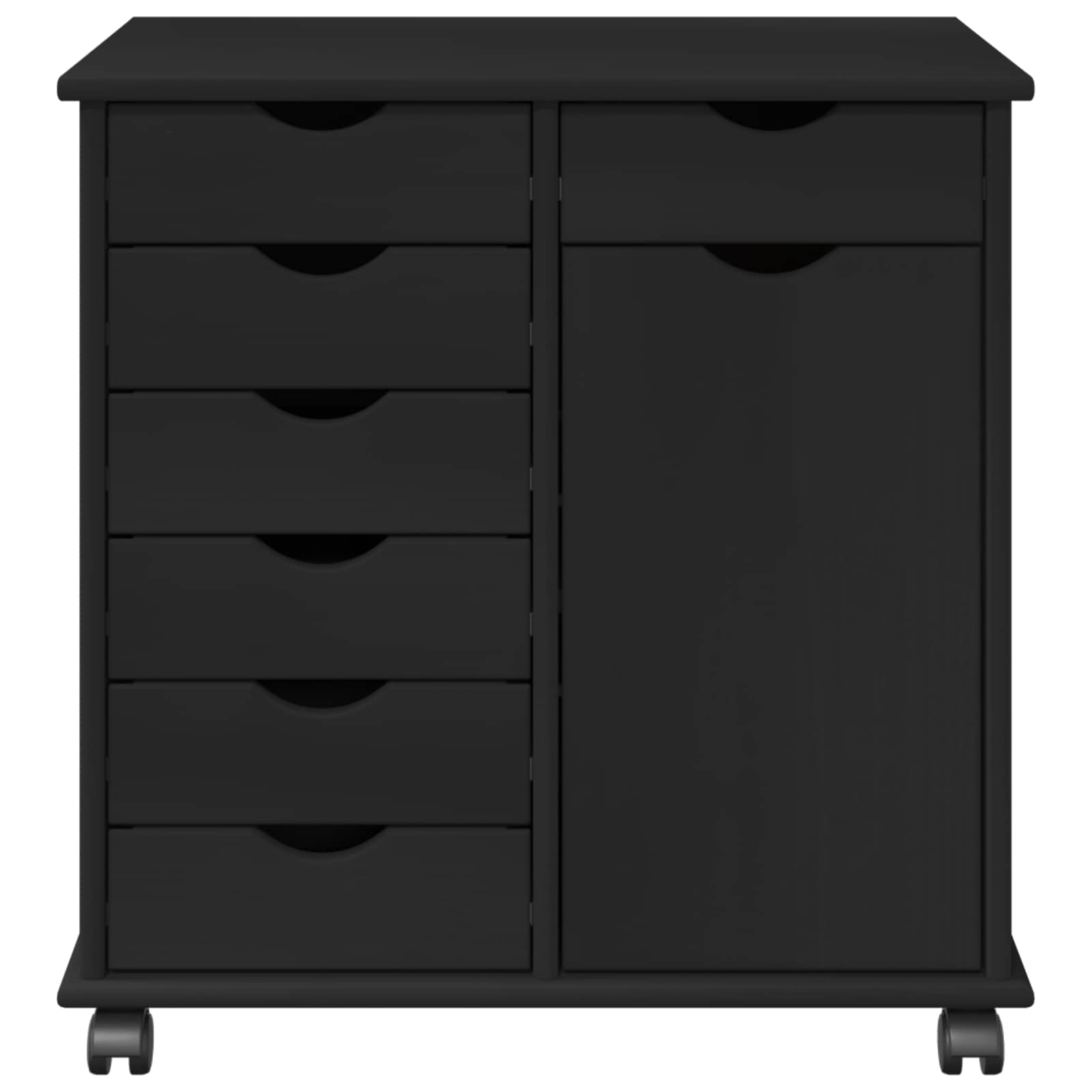 Rolling Kast Zwart 63,5 x 39 x 65,5 cm Massief Vurenhout is nu te koop bij PeponiXL, paradijselijk wonen!