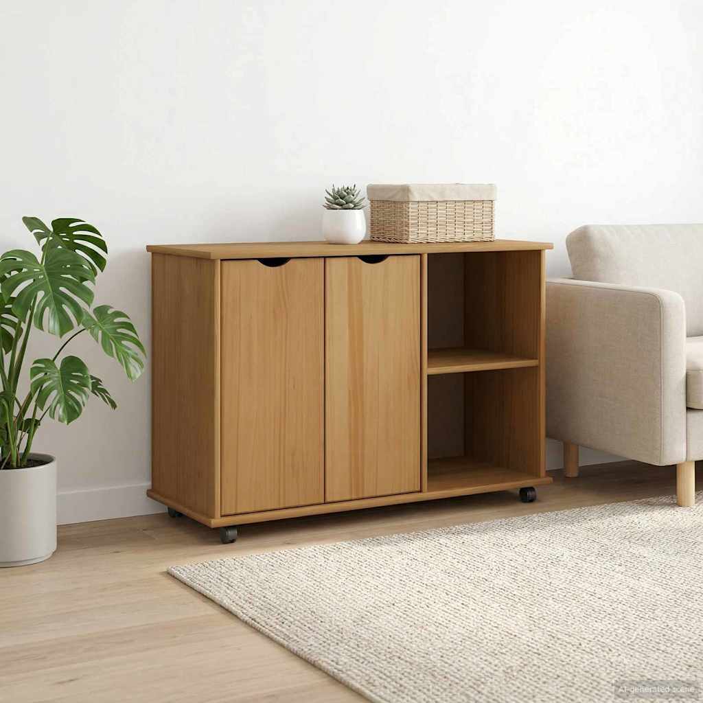 Rolling Kast Honingbruin 100 x 39 x 65,5 cm Massief Vurenhout is nu te koop bij PeponiXL, paradijselijk wonen!