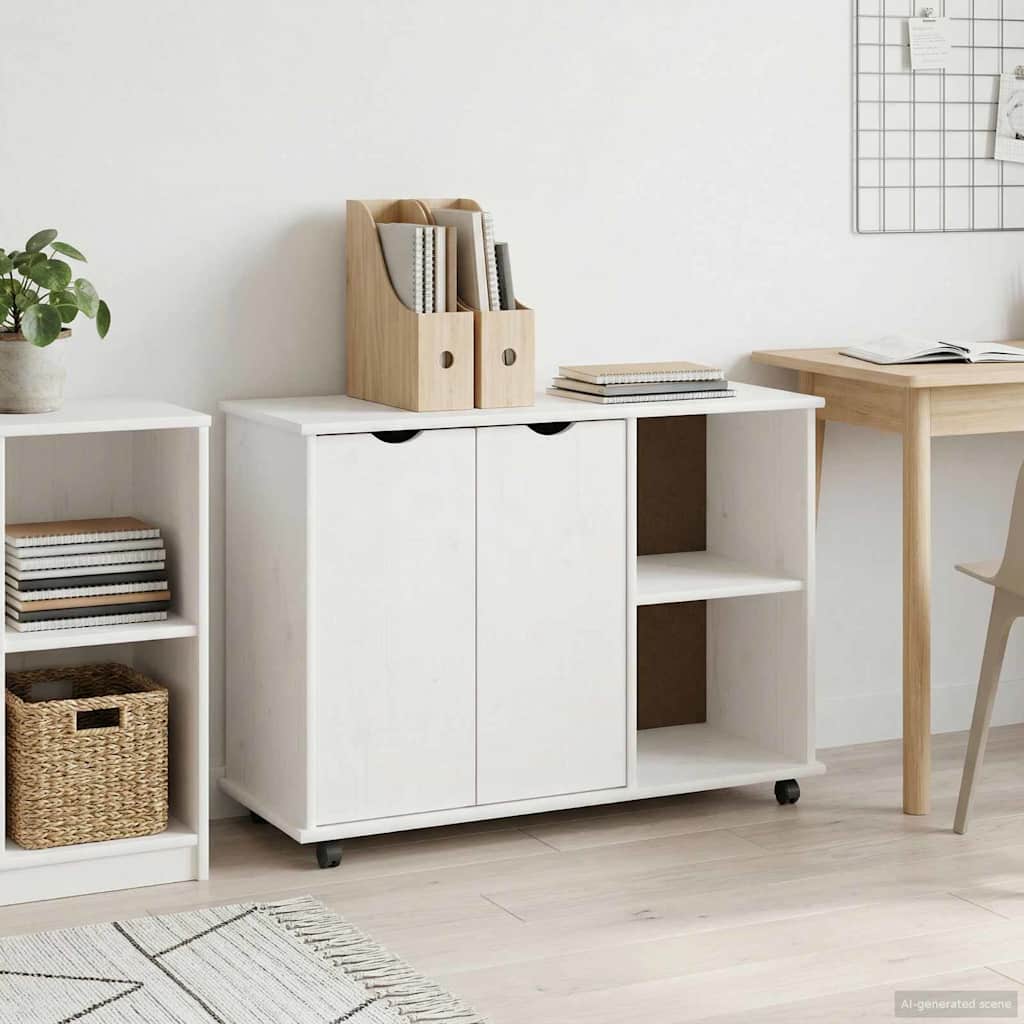 Rolling Kast met wiel Wit 100 x 39 x 65,5 cm Massief Vurenhout is nu te koop bij PeponiXL, paradijselijk wonen!