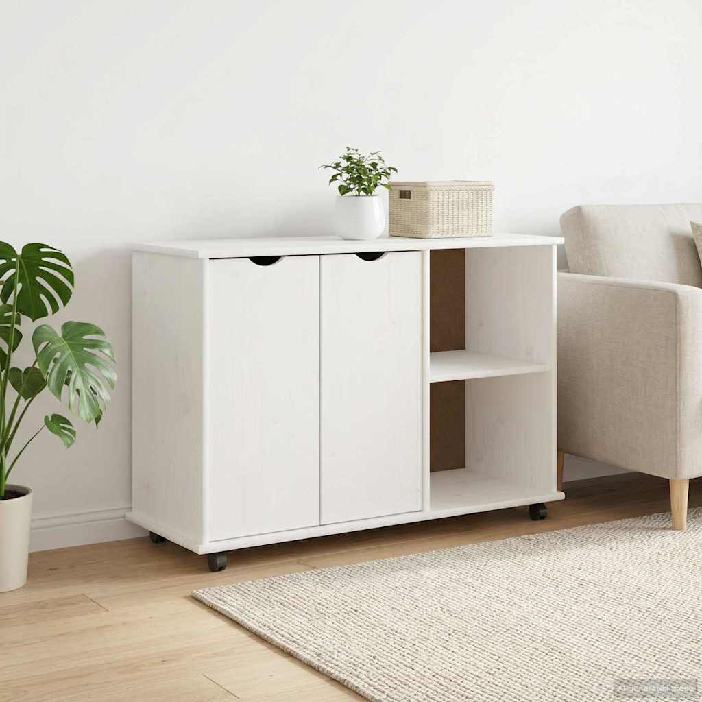 Rolling Kast met wiel Wit 100 x 39 x 65,5 cm Massief Vurenhout is nu te koop bij PeponiXL, paradijselijk wonen!