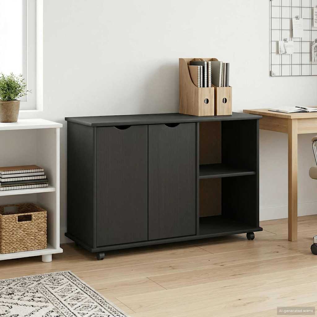 Rolling Kast Zwart 100 x 39 x 65,5 cm Massief Vurenhout is nu te koop bij PeponiXL, paradijselijk wonen!