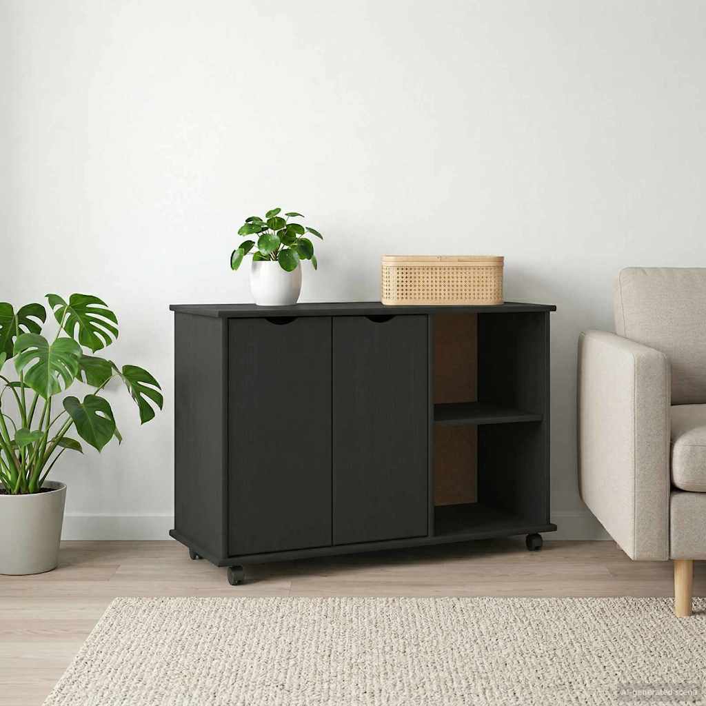 Rolling Kast Zwart 100 x 39 x 65,5 cm Massief Vurenhout is nu te koop bij PeponiXL, paradijselijk wonen!