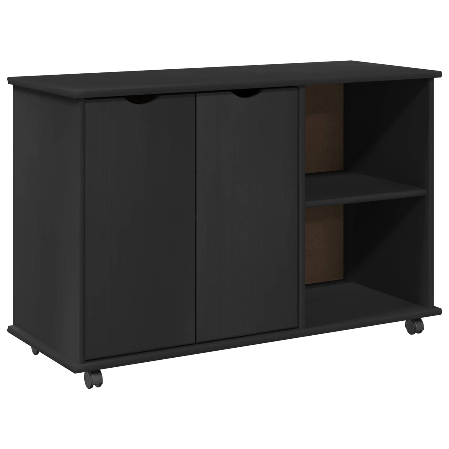 Rolling Kast Zwart 100 x 39 x 65,5 cm Massief Vurenhout is nu te koop bij PeponiXL, paradijselijk wonen!