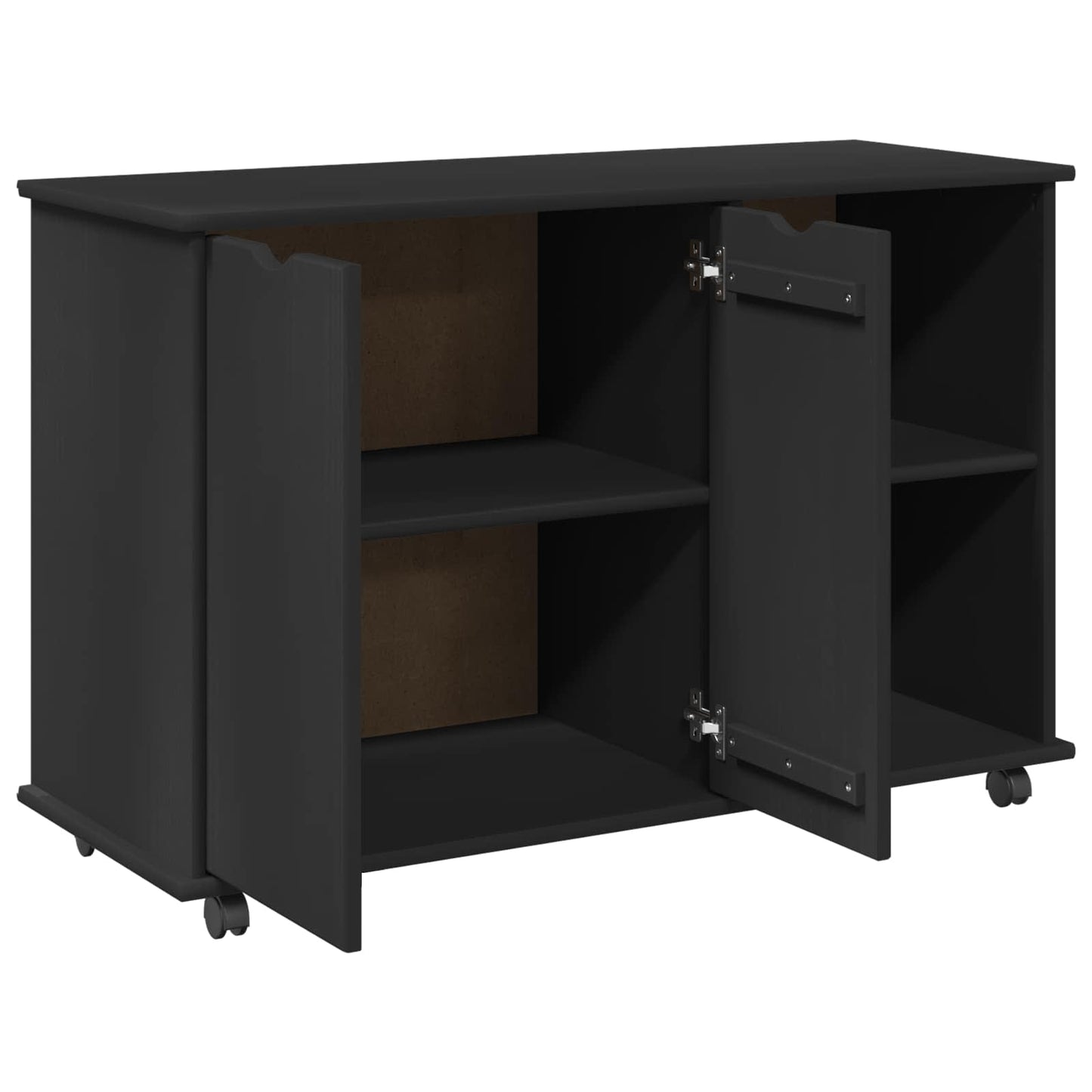 Rolling Kast Zwart 100 x 39 x 65,5 cm Massief Vurenhout is nu te koop bij PeponiXL, paradijselijk wonen!